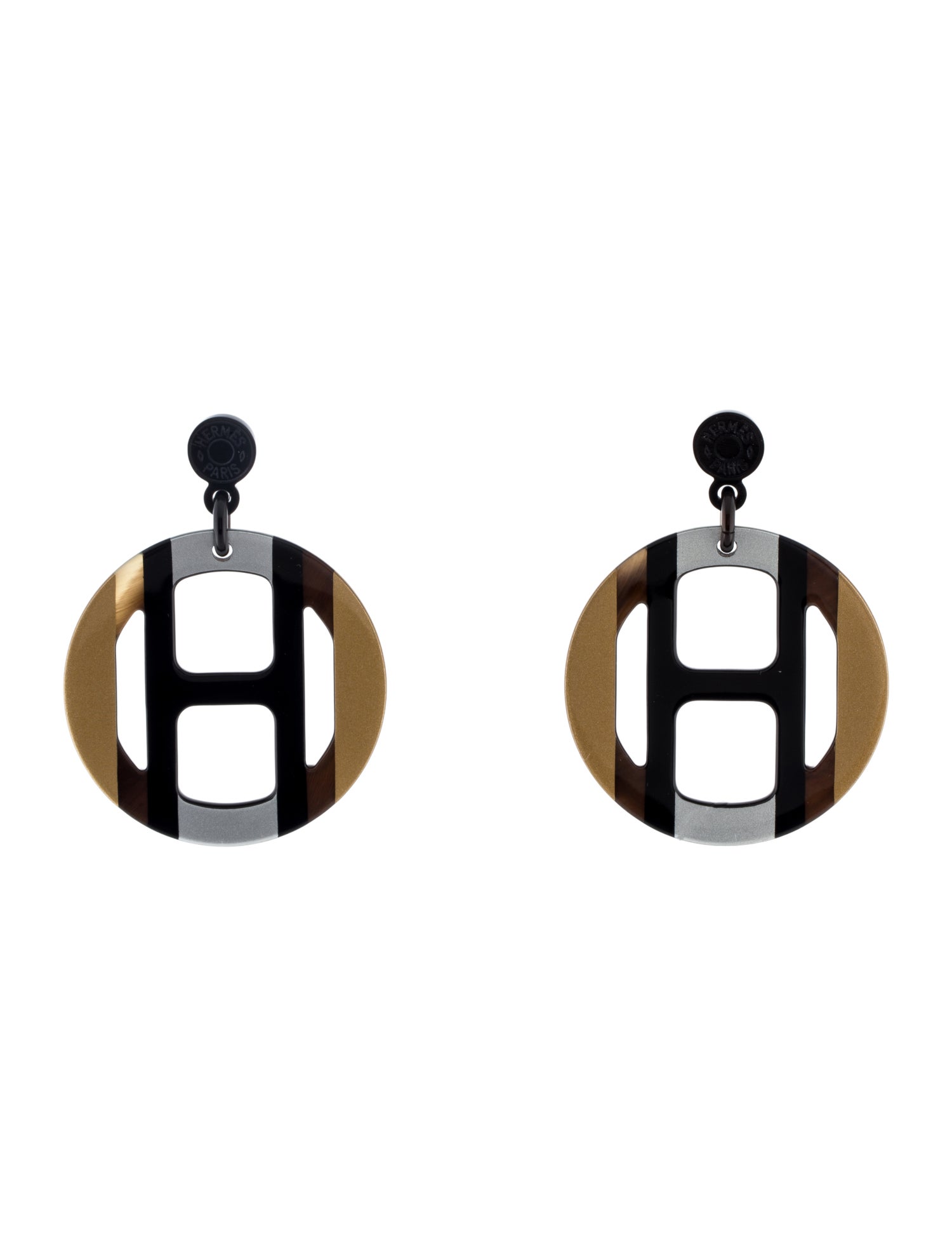 Hermès Lacquered & Horn H Equipe Drop Earrings