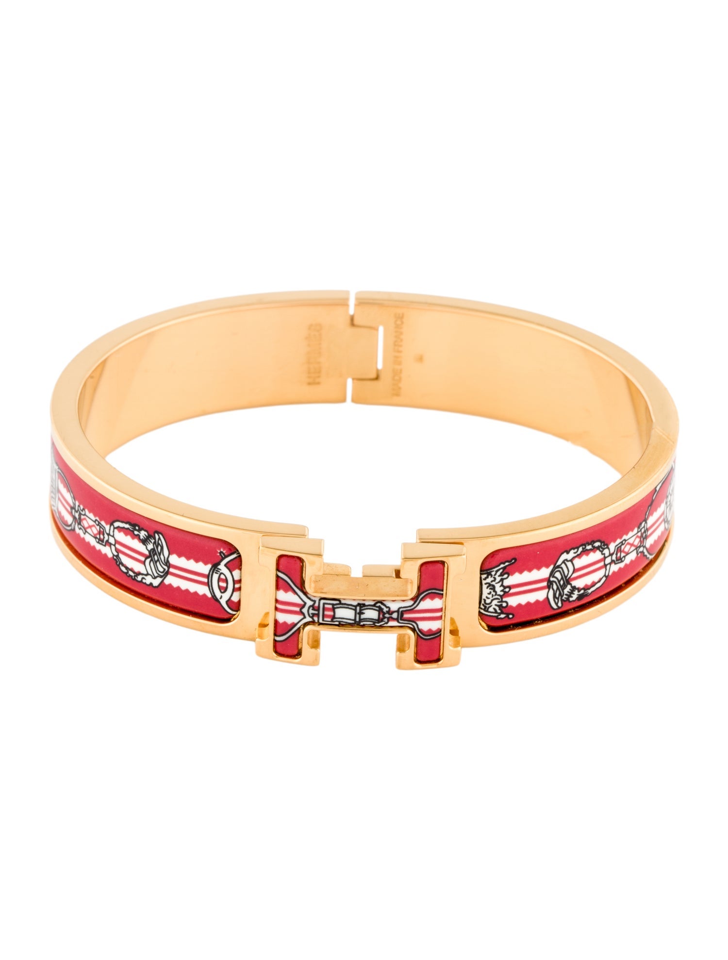 Hermès Clic H Etriers w/ Enamel Turnlock Bangle Bracelet