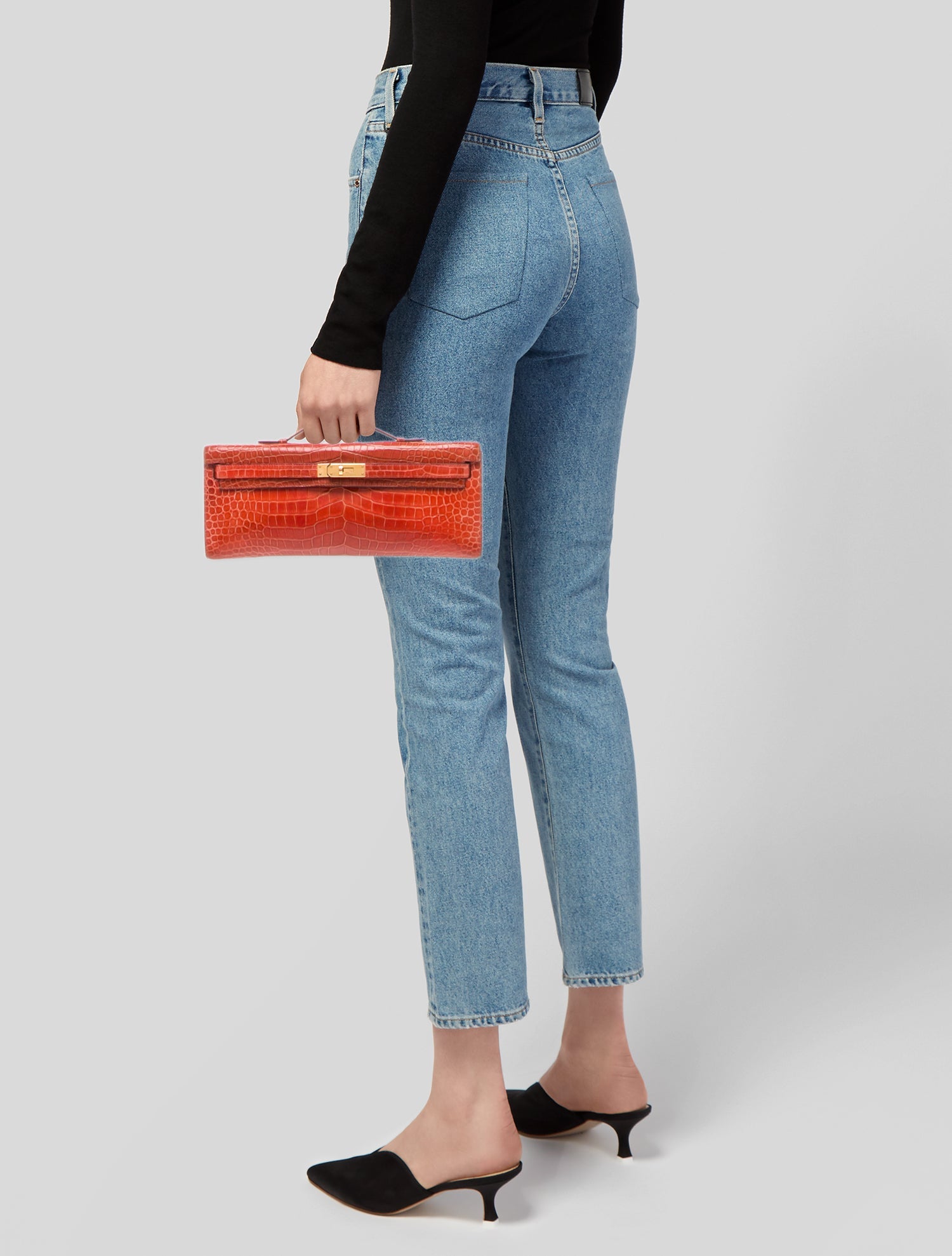Hermès Shiny Porosus Crocodile Kelly Cut Clutch