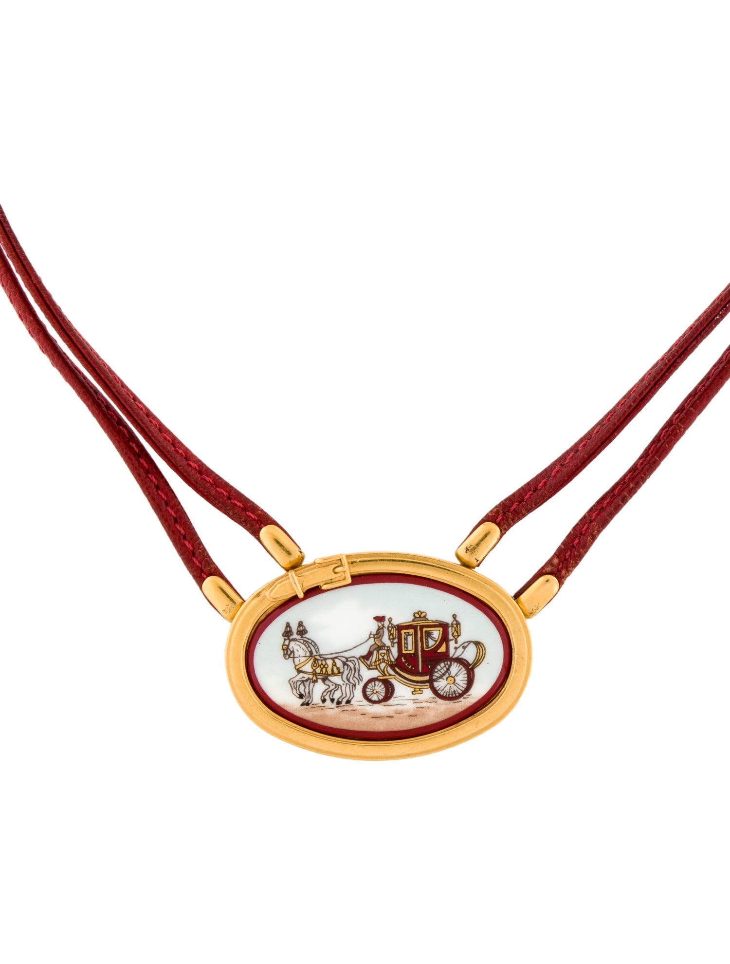 Hermès Enamel & Leather Pendant Collar Necklace