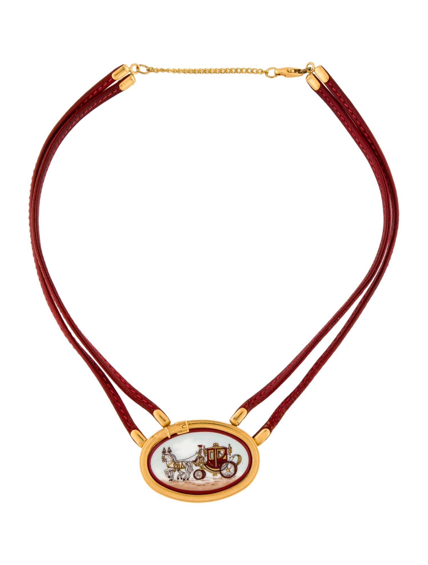 Hermès Enamel & Leather Pendant Collar Necklace
