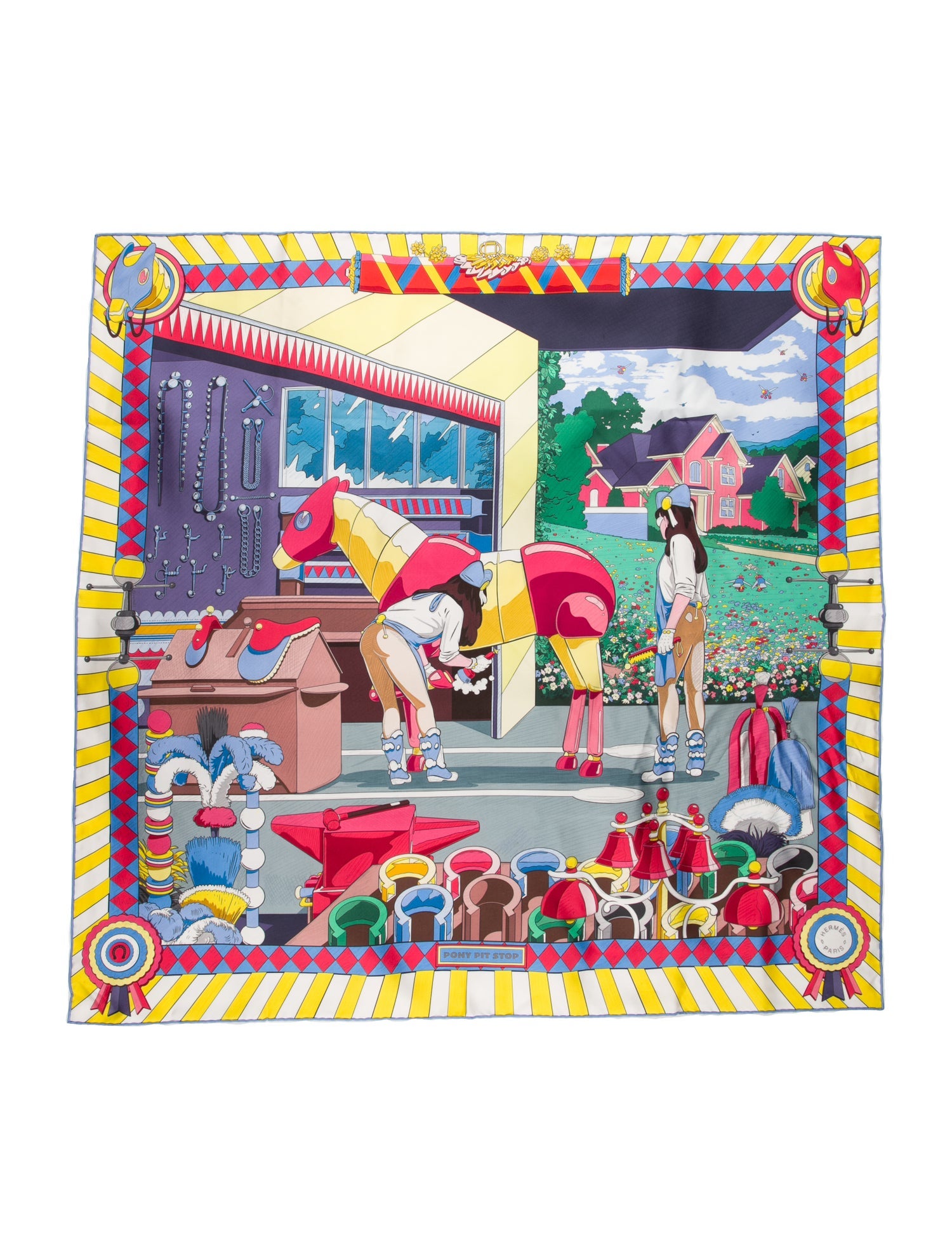 Hermès Pony Pit Stop Double Face Silk Scarf