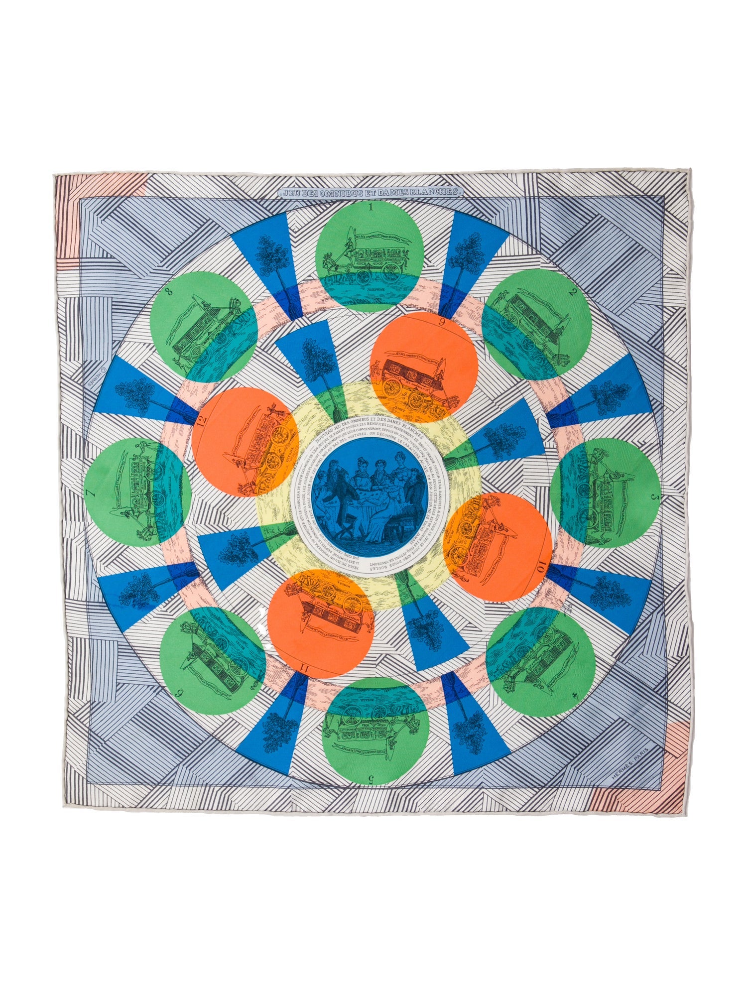 Hermès Jeu des Omnibus et Dames Blanches Handkerchief Silk Scarf