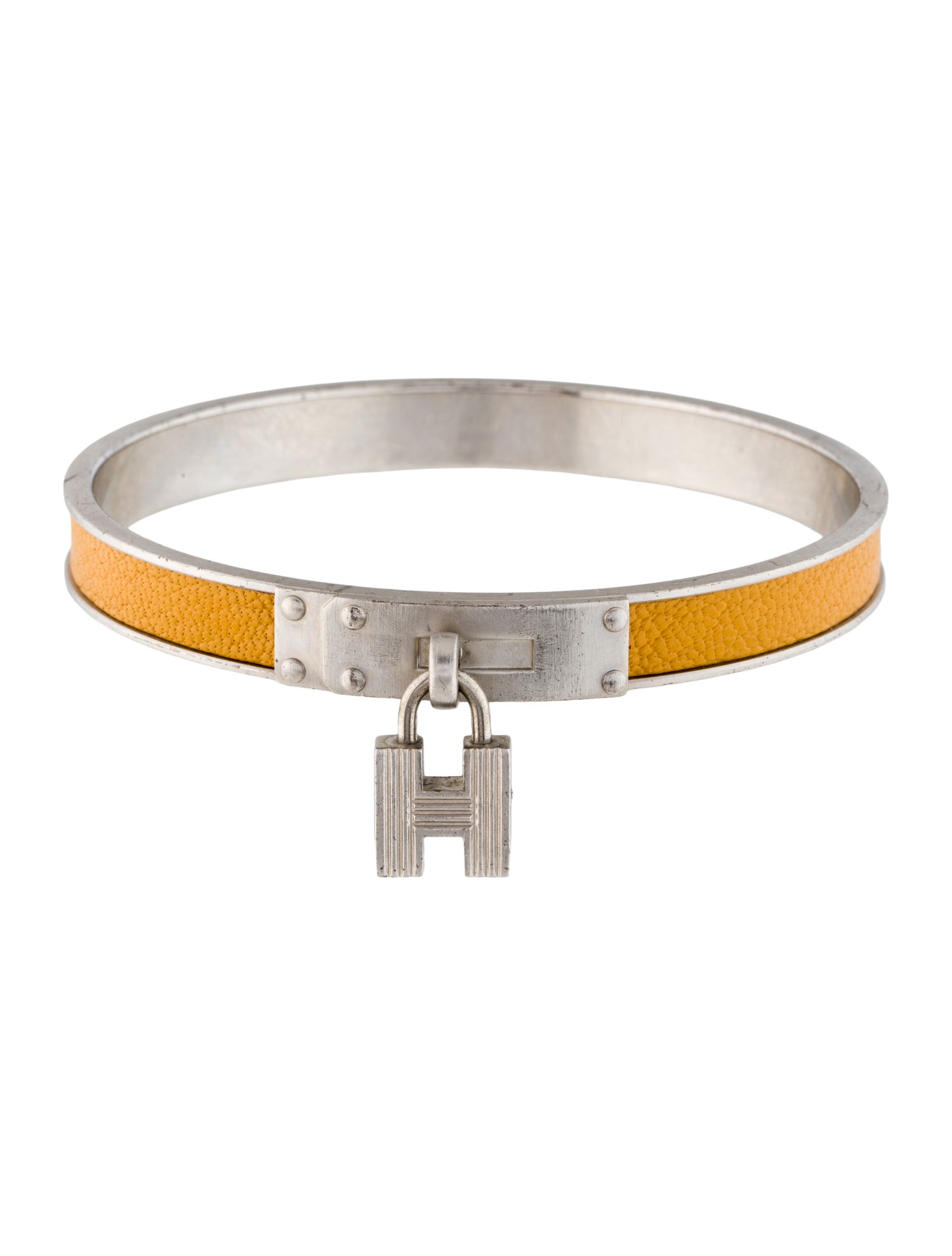 Hermès Vintage Leather Kelly Cadena H Lock Bangle Bracelet