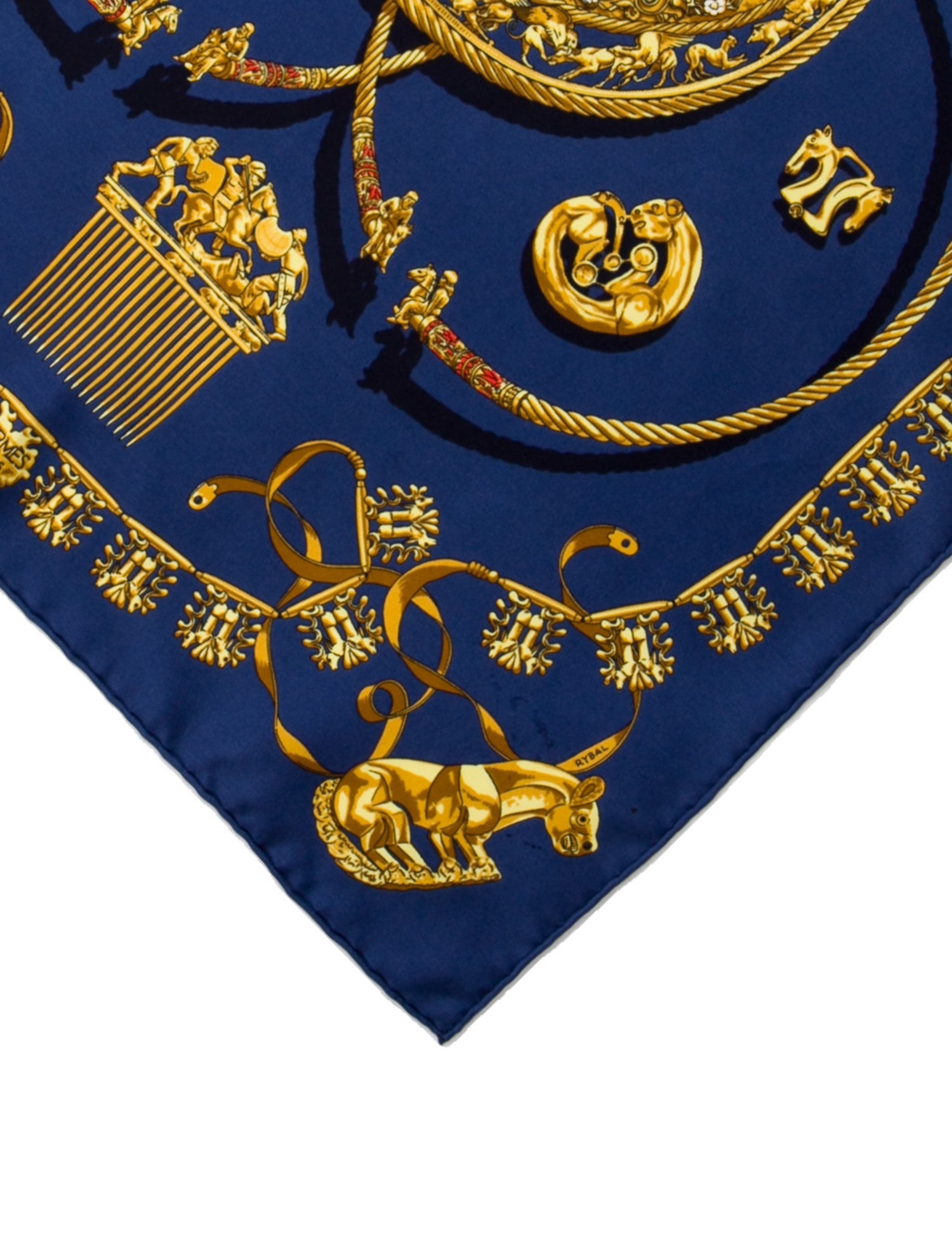 Hermès Les Cavaliers D'Or Pocket Square Silk Scarf