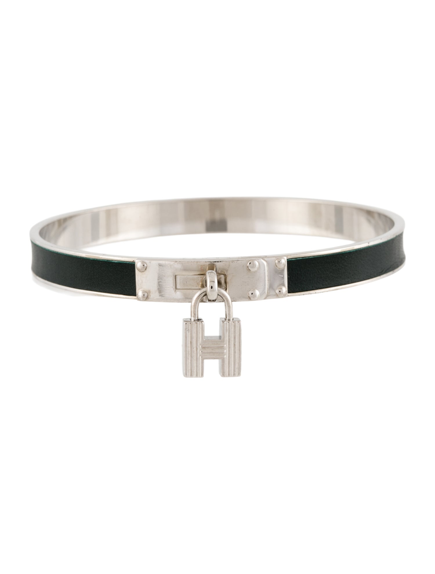 Hermès Leather Kelly H Lock Cadena Bangle Charm Bracelet