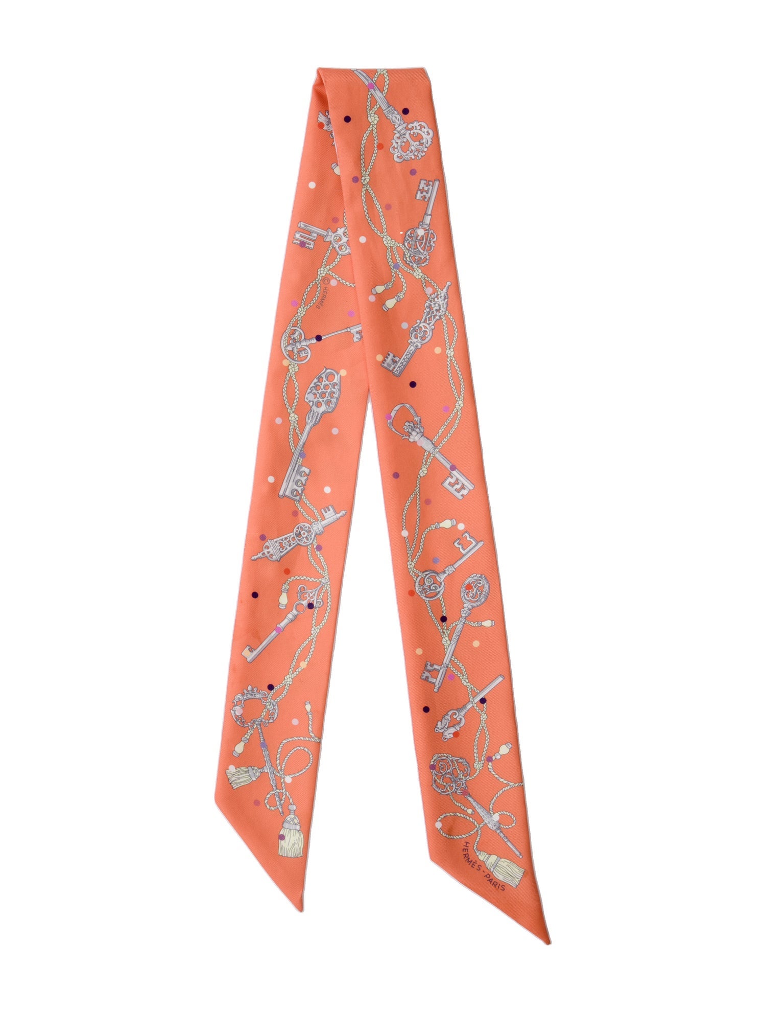 Hermès Les Cles A Pois Silk Twilly Scarf