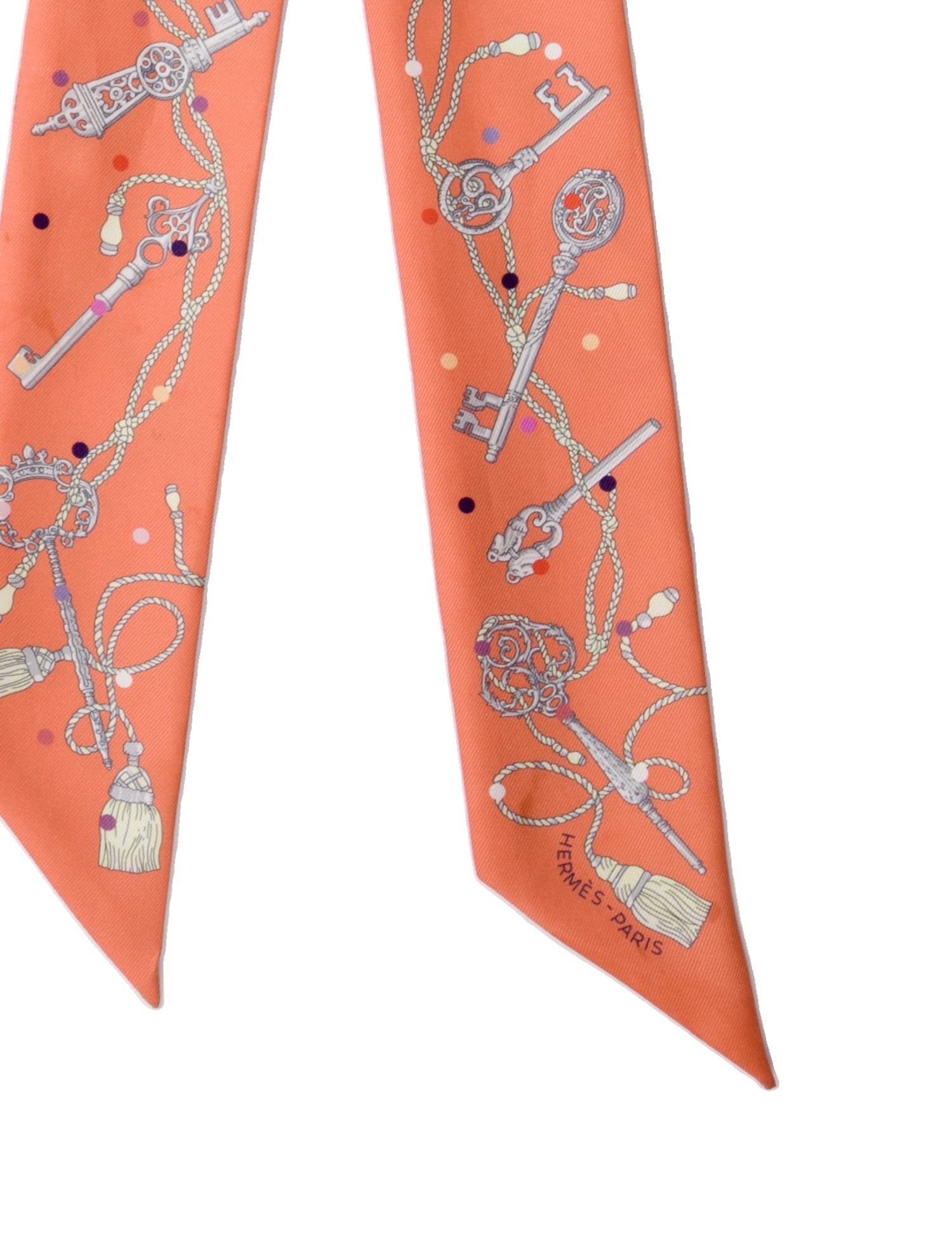 Hermès Les Cles A Pois Silk Twilly Scarf