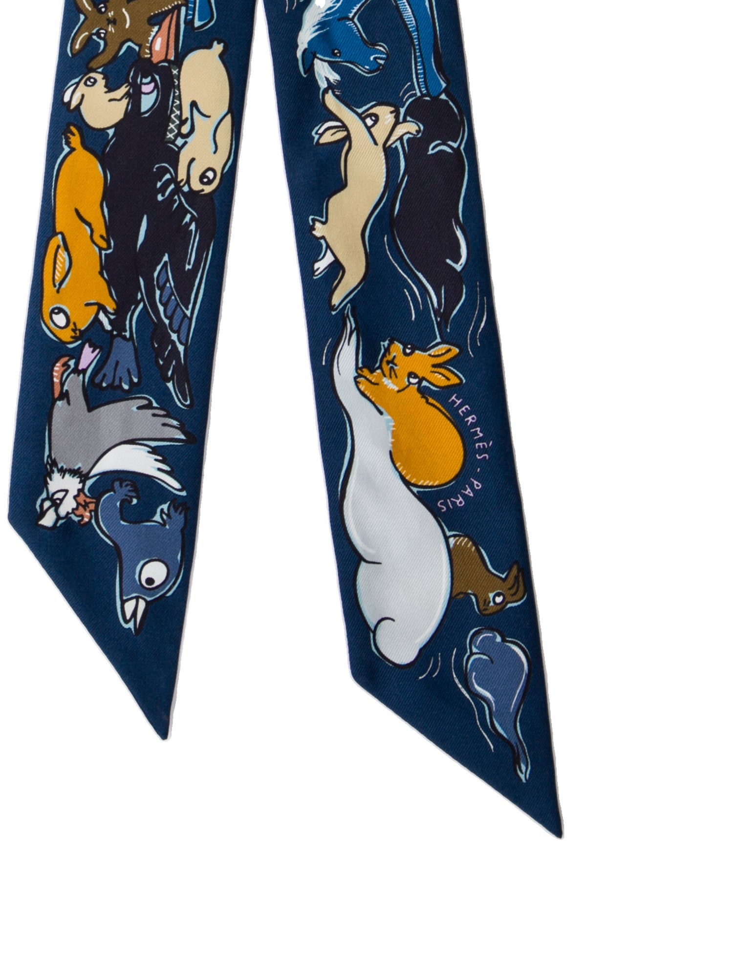 Hermès Mille Et Un Lapins Twilly Silk Twilly Scarf