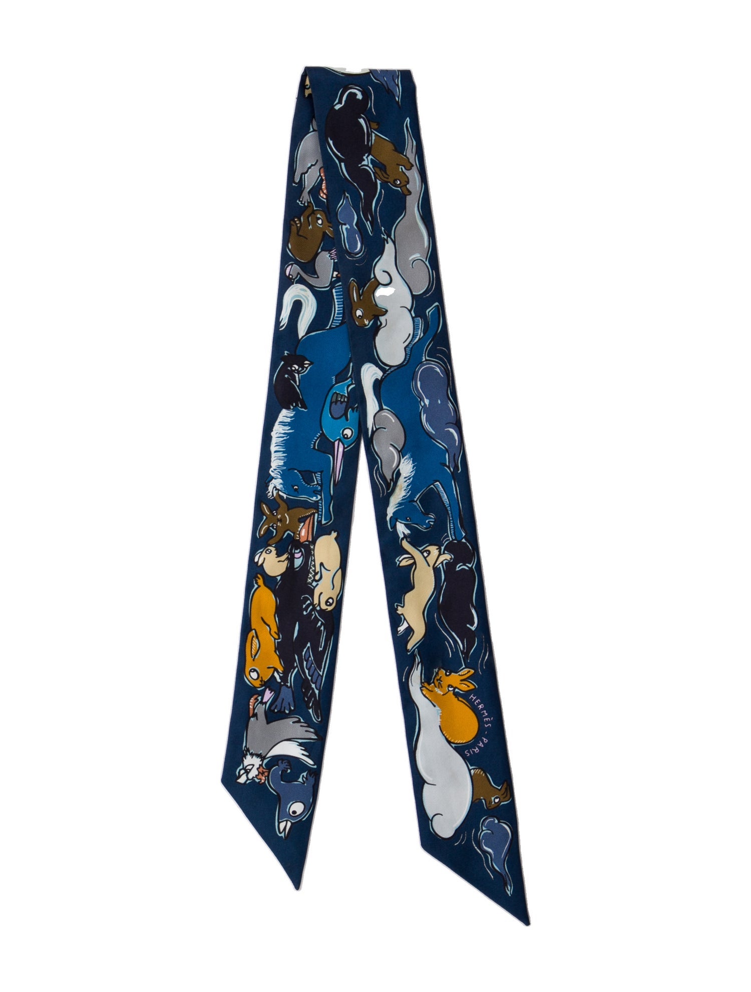 Hermès Mille et un Lapins Silk Twilly Scarf