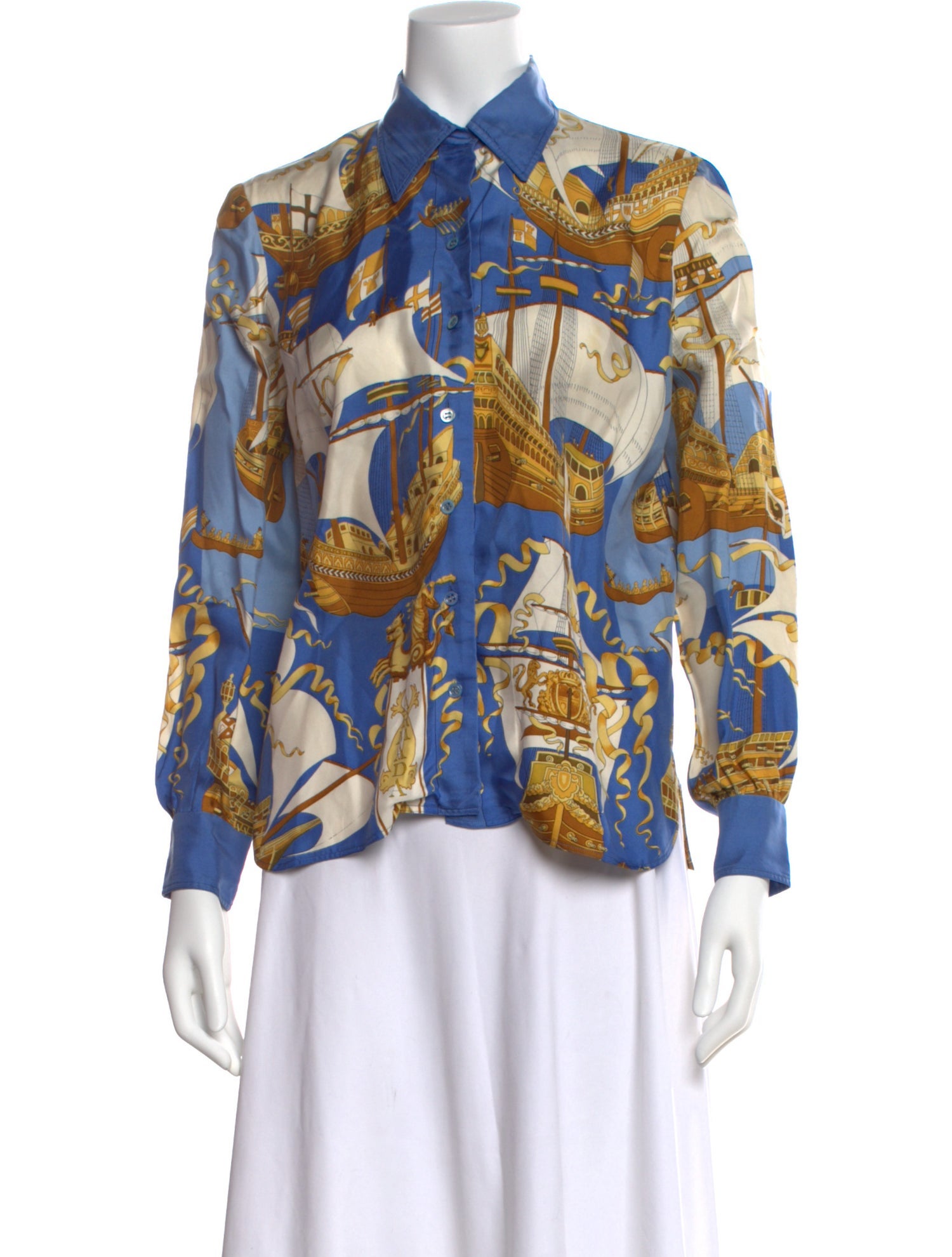 Hermès Silk Printed Button-Up Top