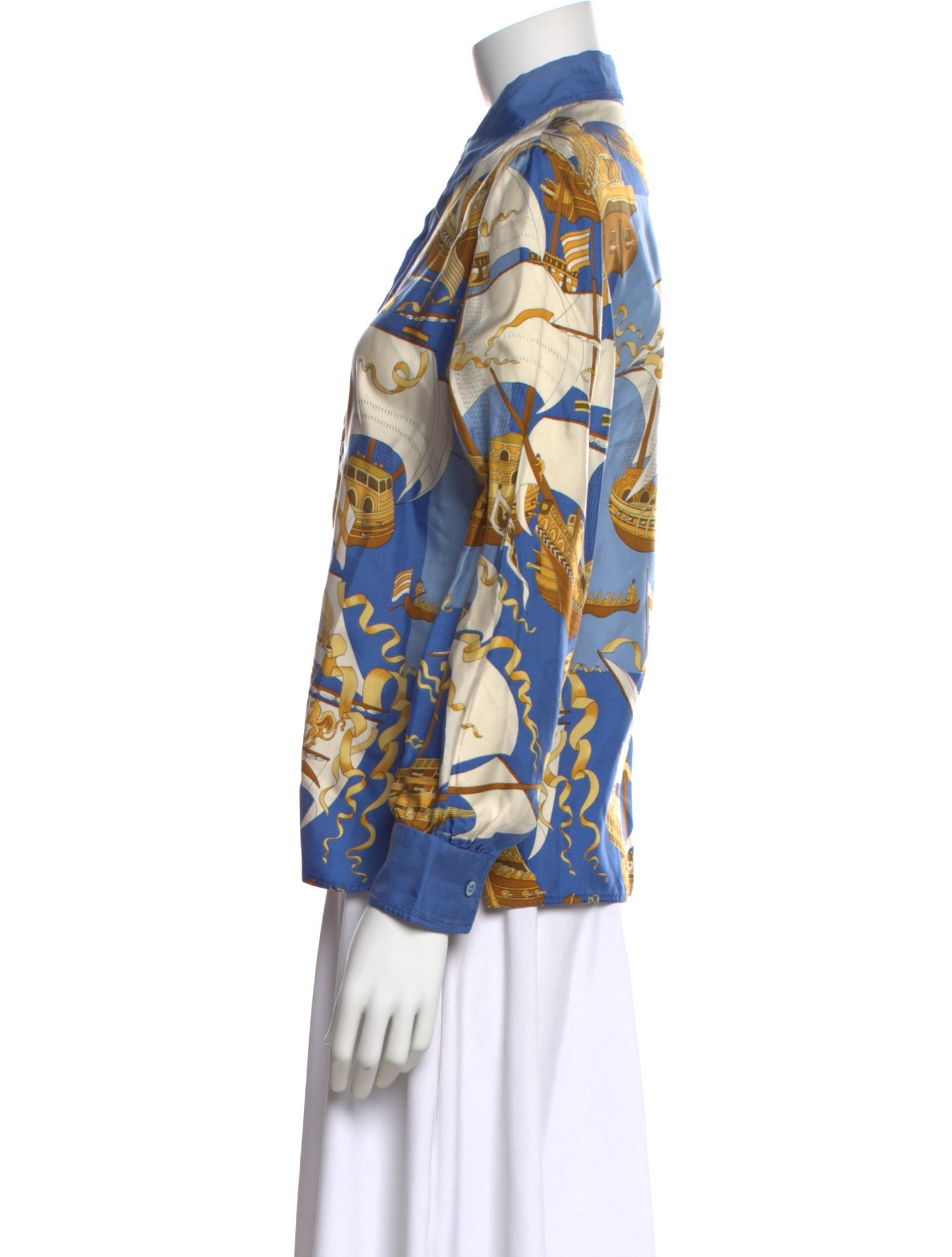 Hermès Silk Printed Button-Up Top