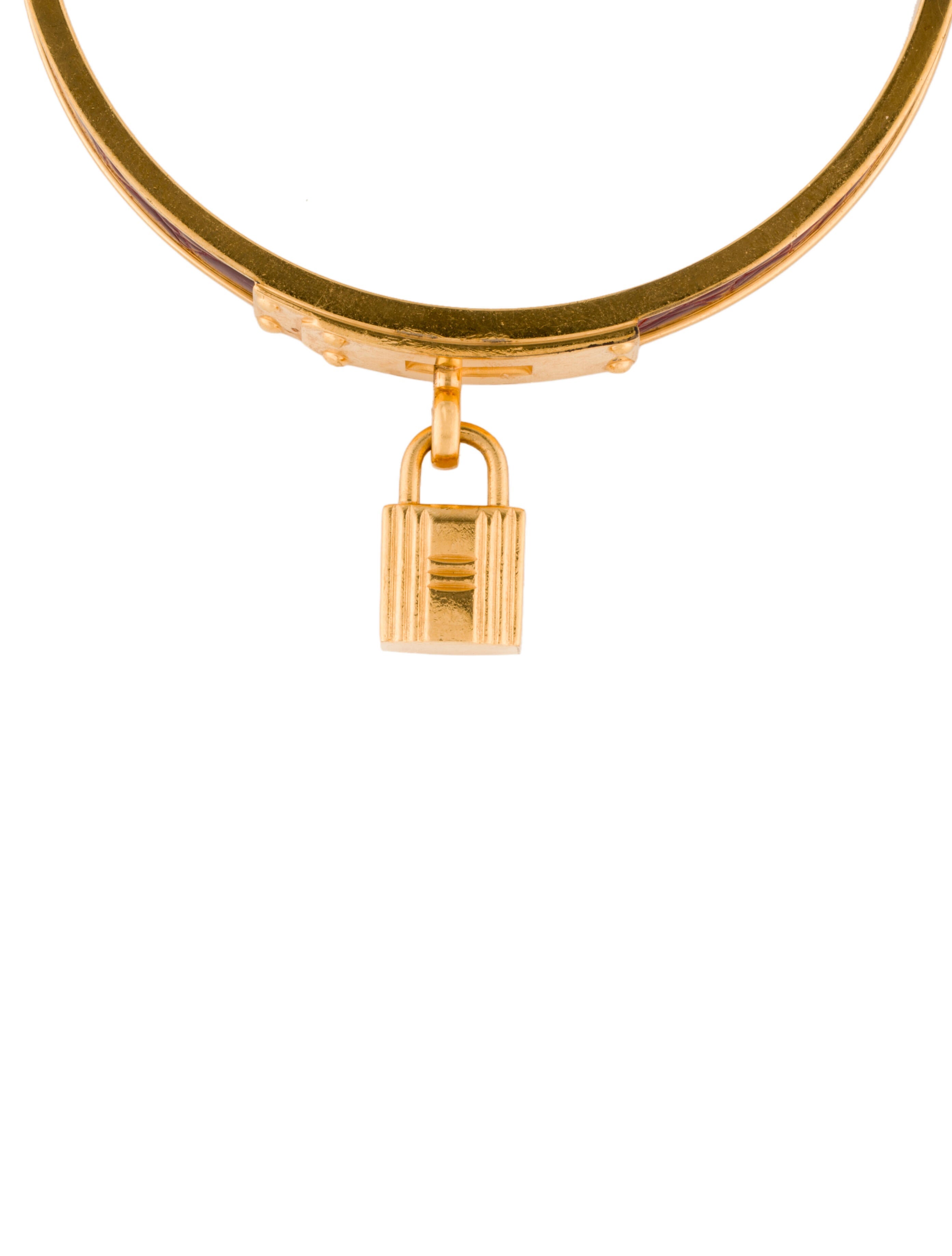 Hermès Vintage Crocodile Leather Kelly Cadena Charm Bangle Bracelet