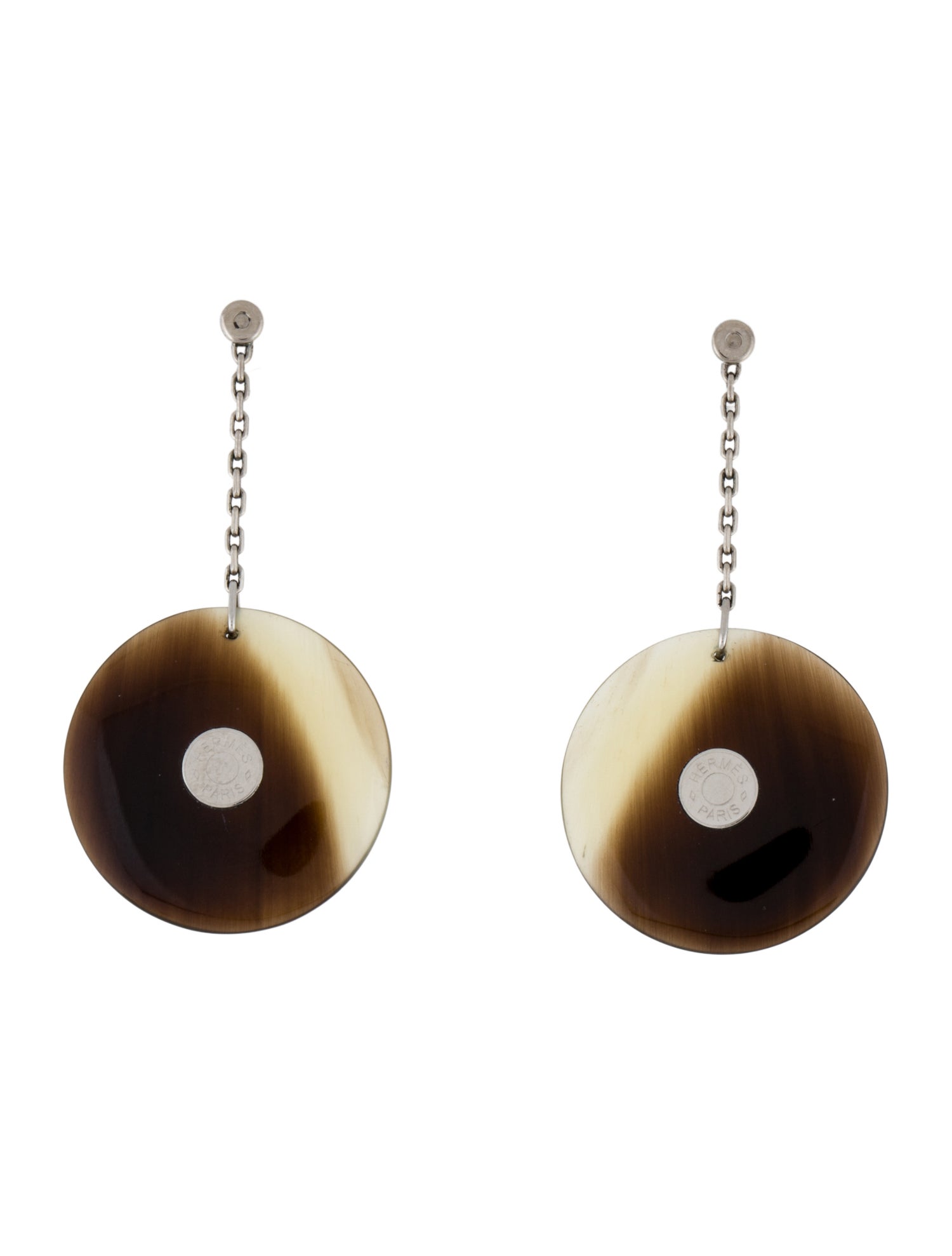Hermès Horn & Lacquered Disc Drop Earrings