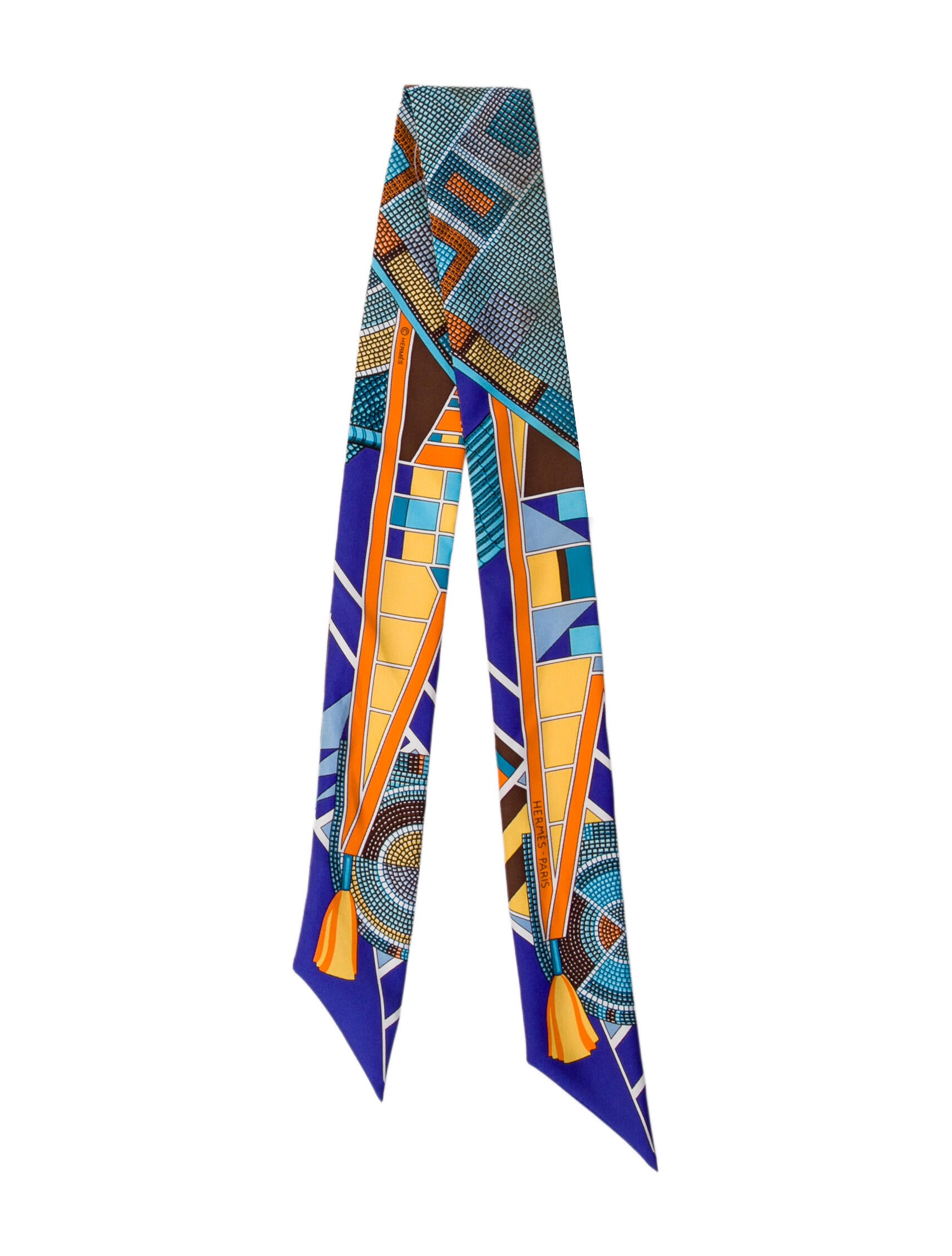 Hermès L'Art Indien Des Plaines Silk Twilly Scarf
