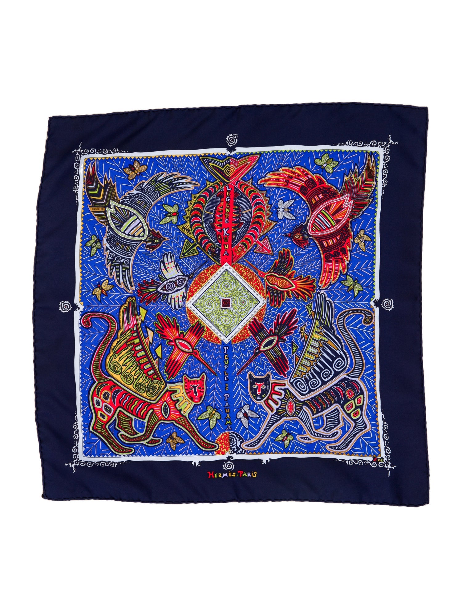 Hermès Silk Legende Kuna Pocket Square