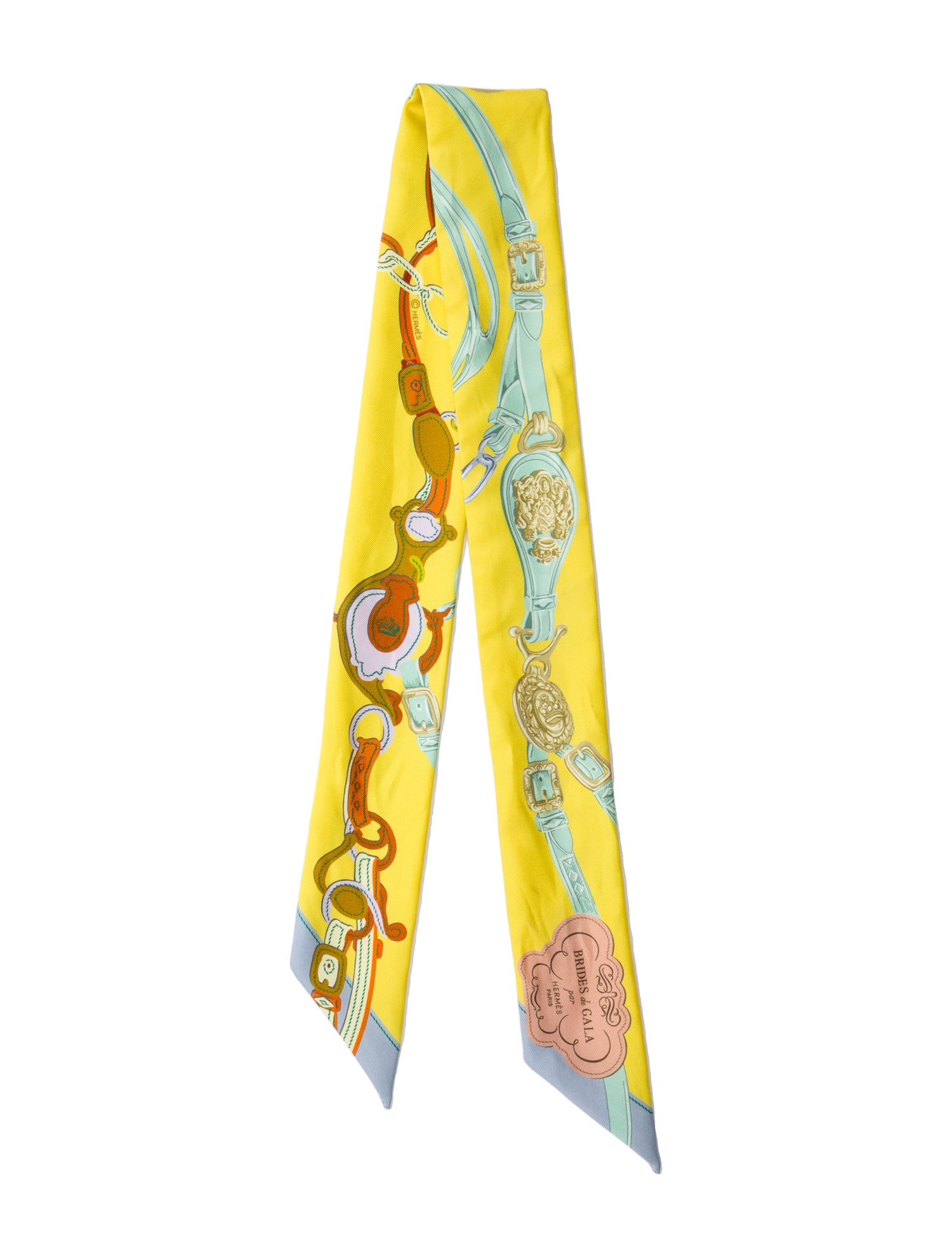 Hermès Brides de Gala Applique Pique Silk Twilly Scarf