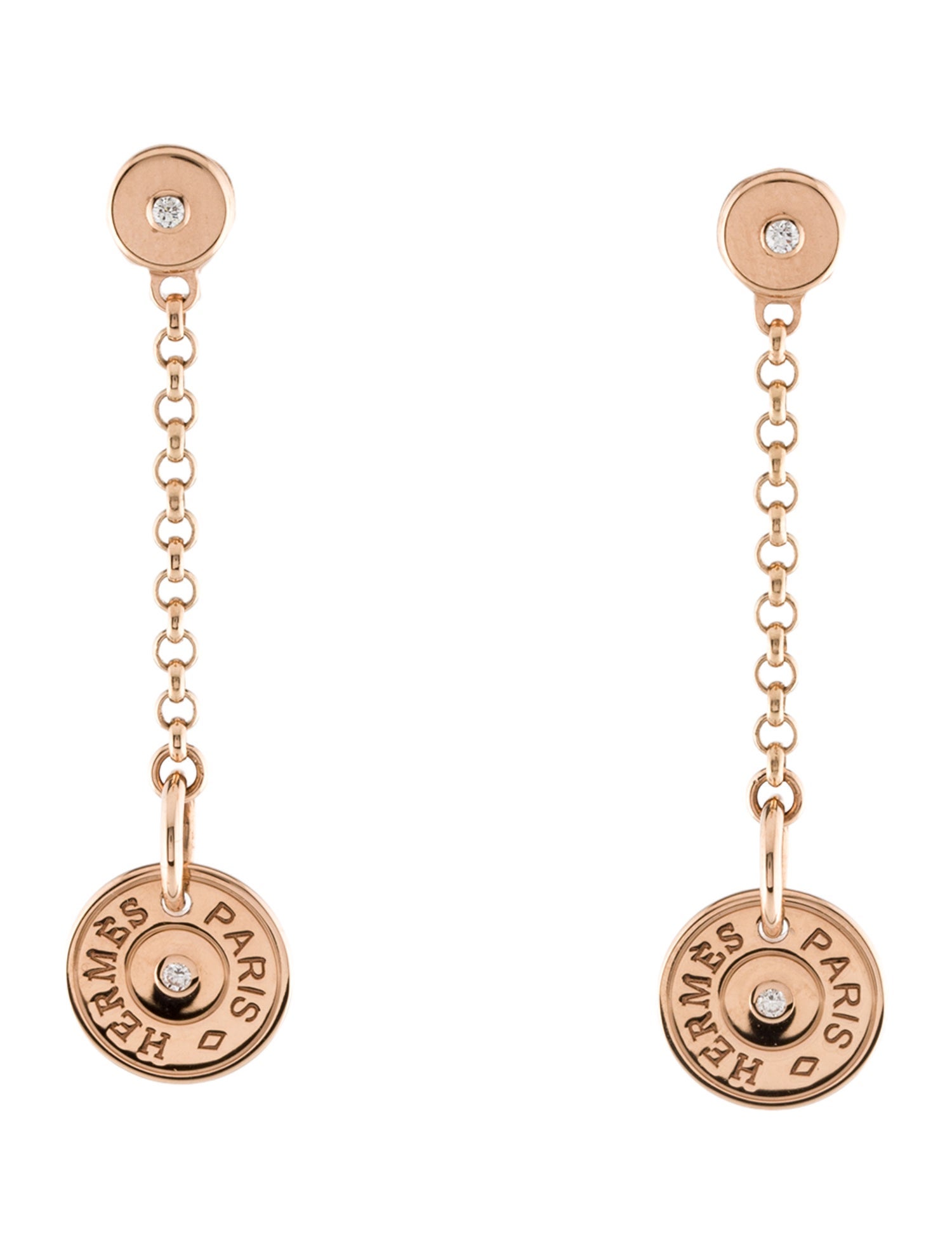 Hermès 18K Diamond Ex-Libris Clou de Selle Drop Earrings
