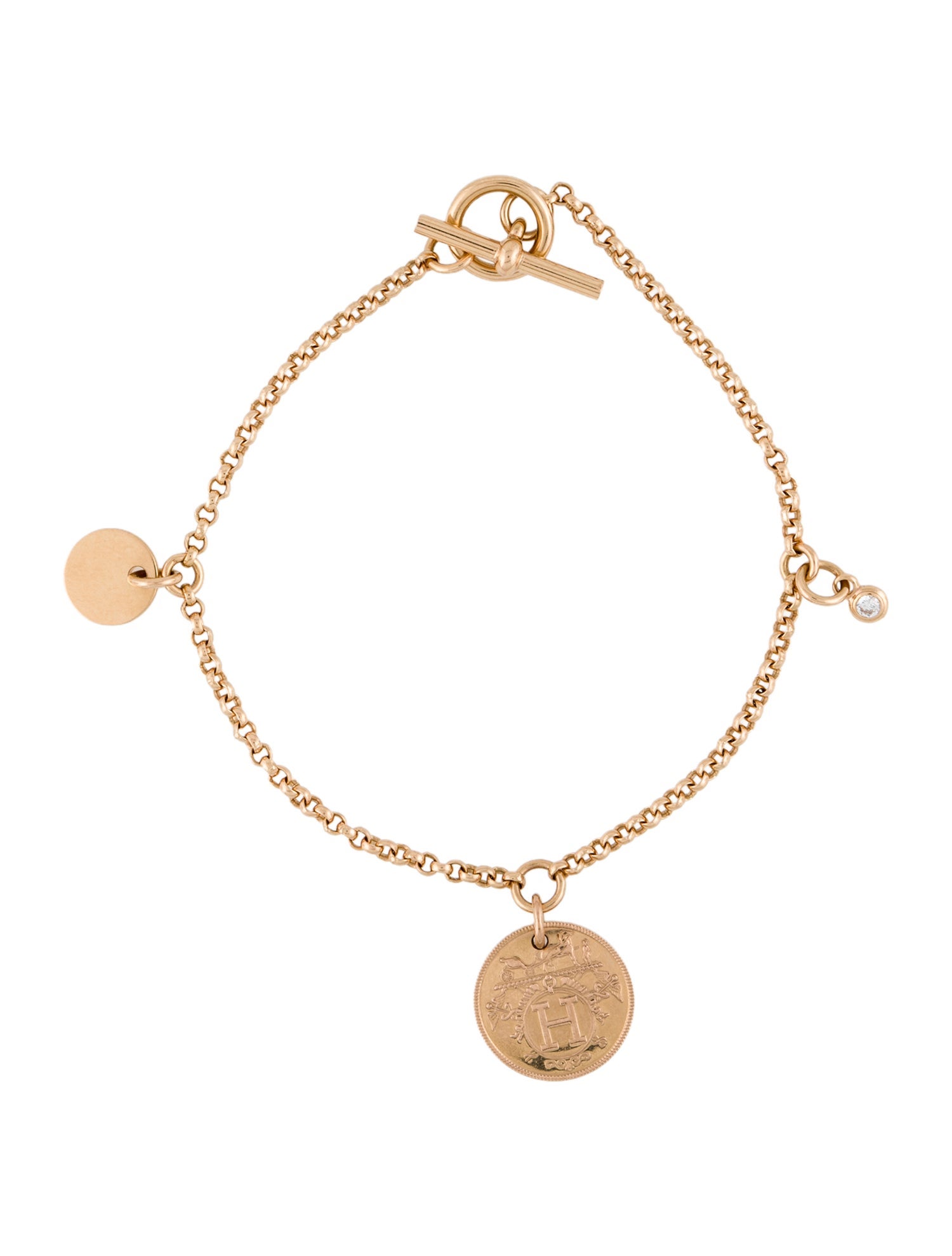 Hermès 18K Diamond Ex-Libris Charm Bracelet