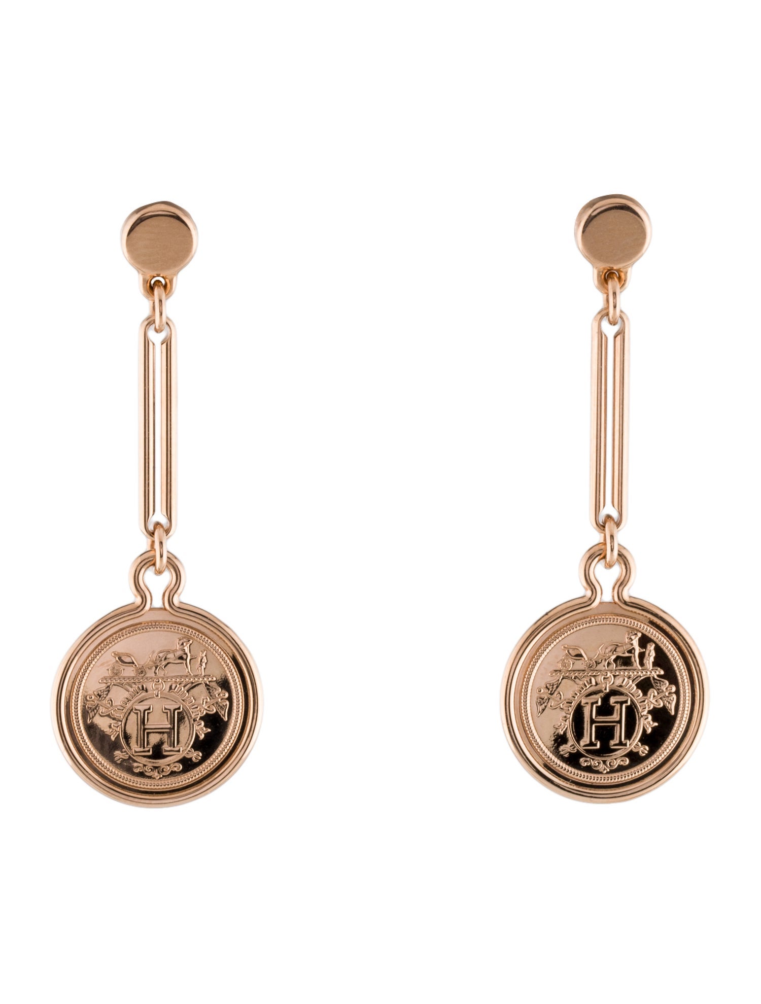 Hermès 18K Ex-Libris Drop Earrings