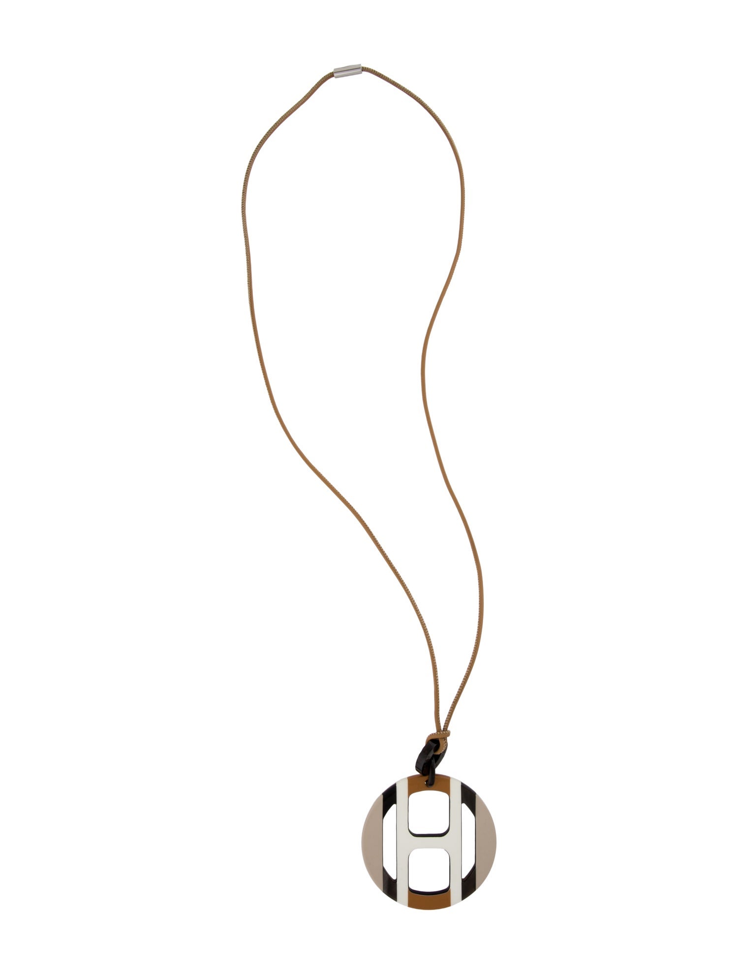 Hermès Horn, Lacquer & Leather H Equipe Pendant Necklace