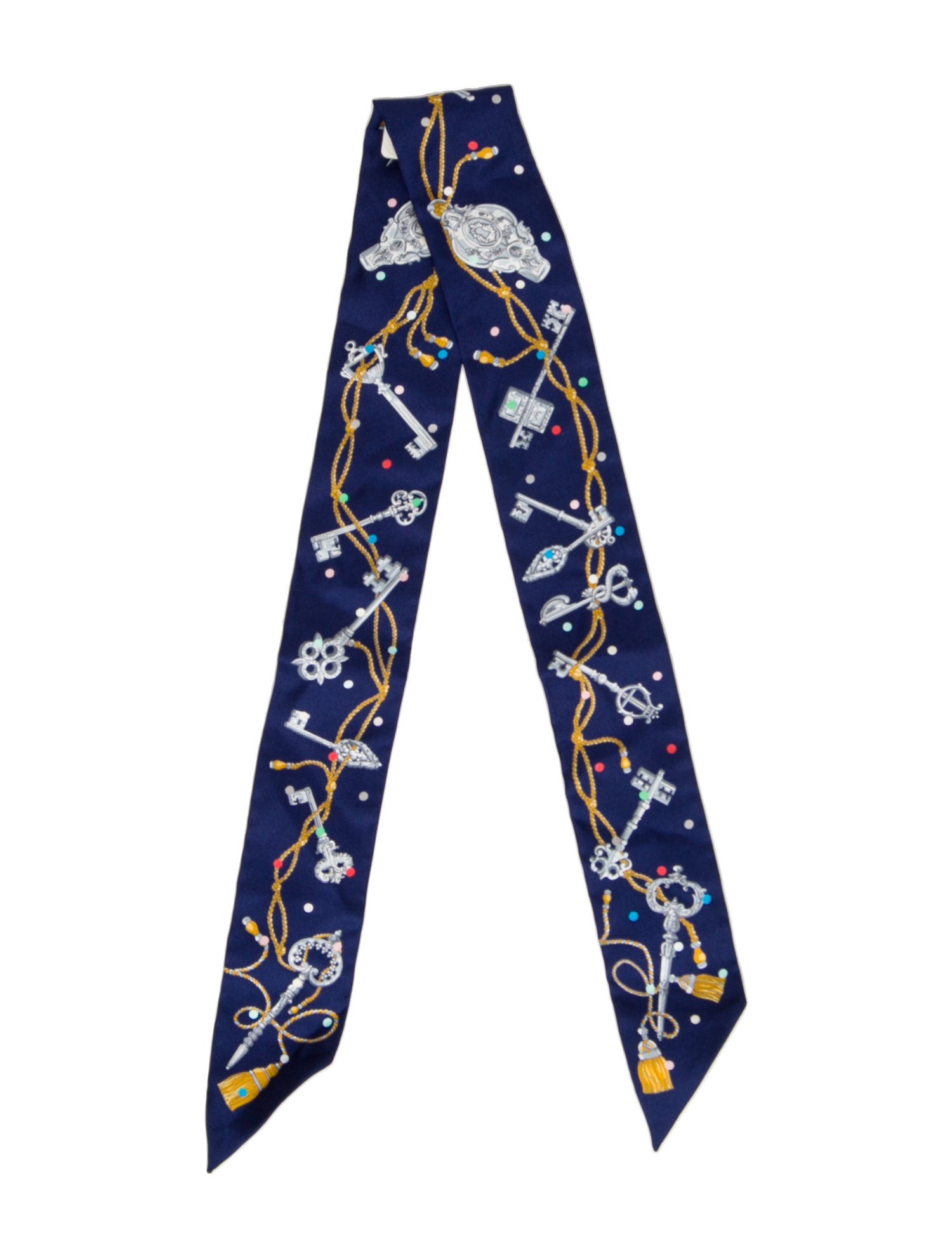 Hermès Les Cles A Pois Silk Twilly Scarf w/ Tags