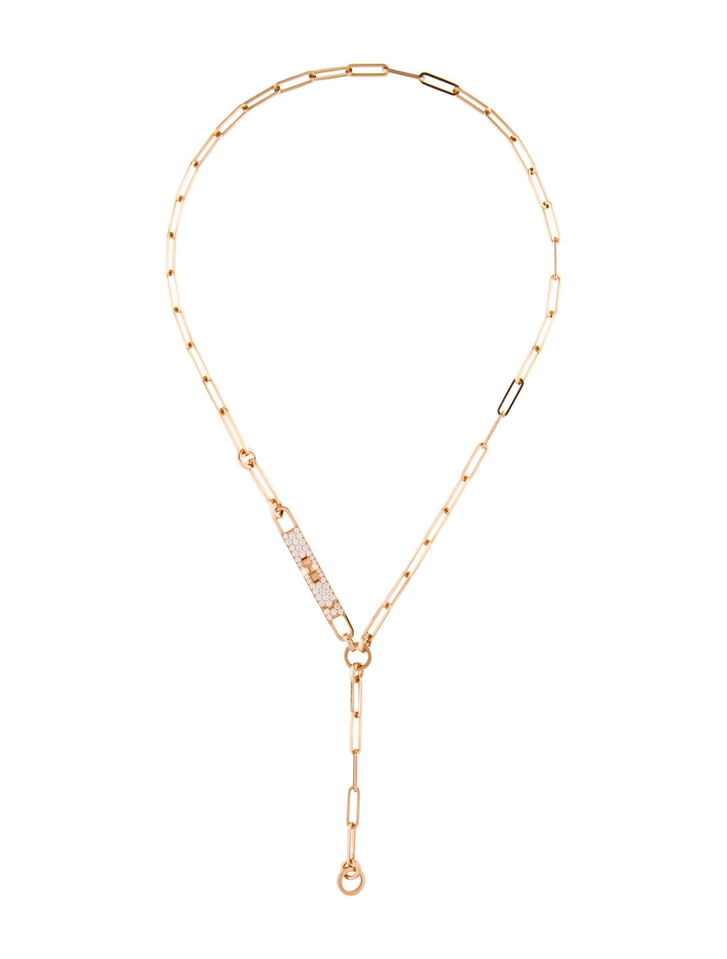 Hermès 18K Diamond Kelly Chaine Lariat Necklace, Small Model