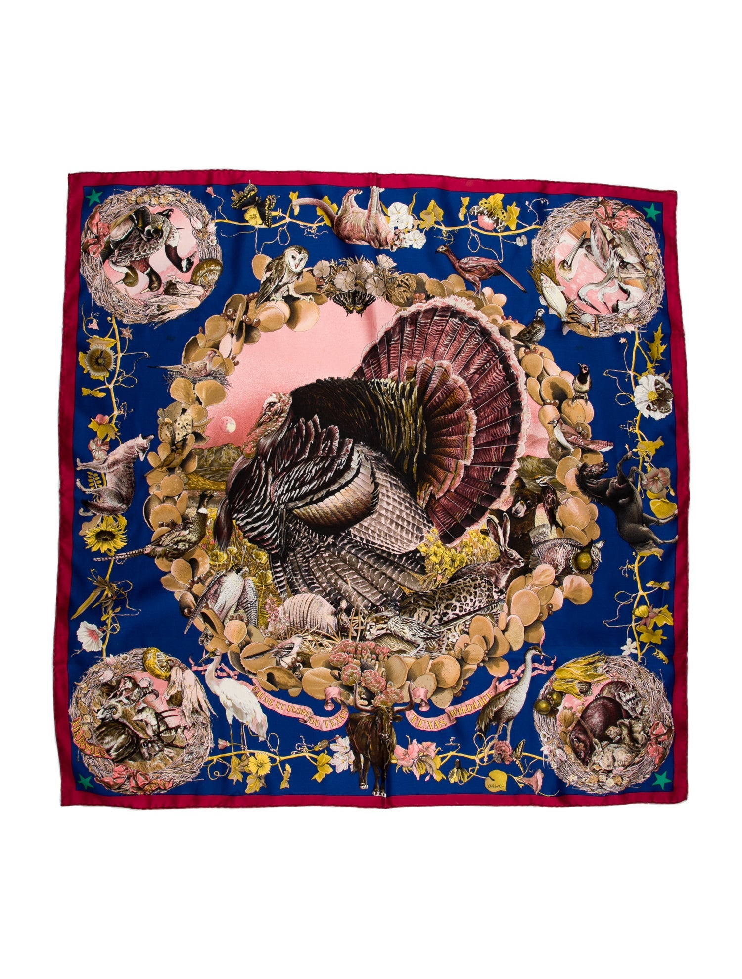 Hermès Faune Et Flore du Texas Wildlife Silk Scarf