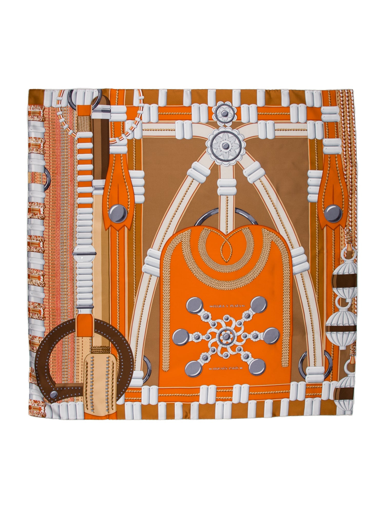 Hermès Flora Y Plata Silk Scarf