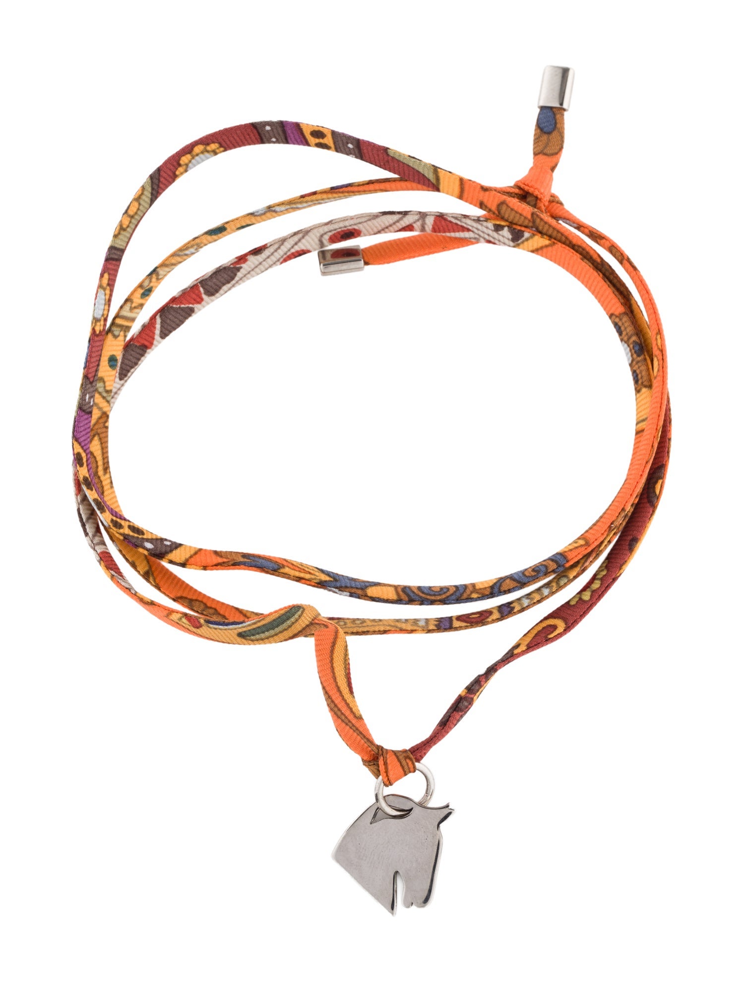 Hermès Silk Tourbillon de Couleurs Horse Charm Wrap Bracelet