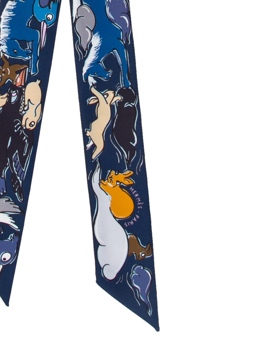 Hermès Mille et un Lapins Twilly Scarf
