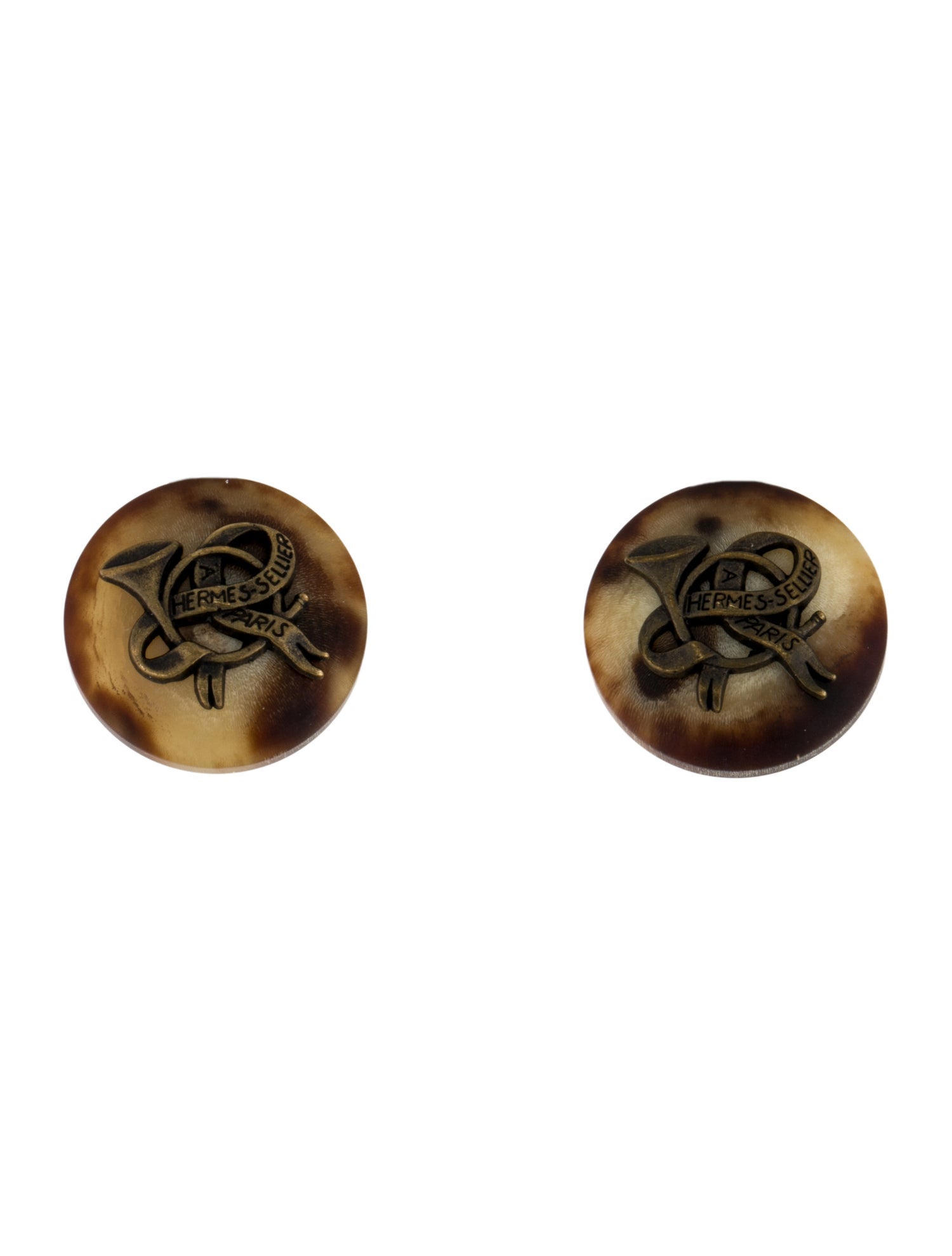 Hermès Vintage Horn Sellier Clip-On Earrings