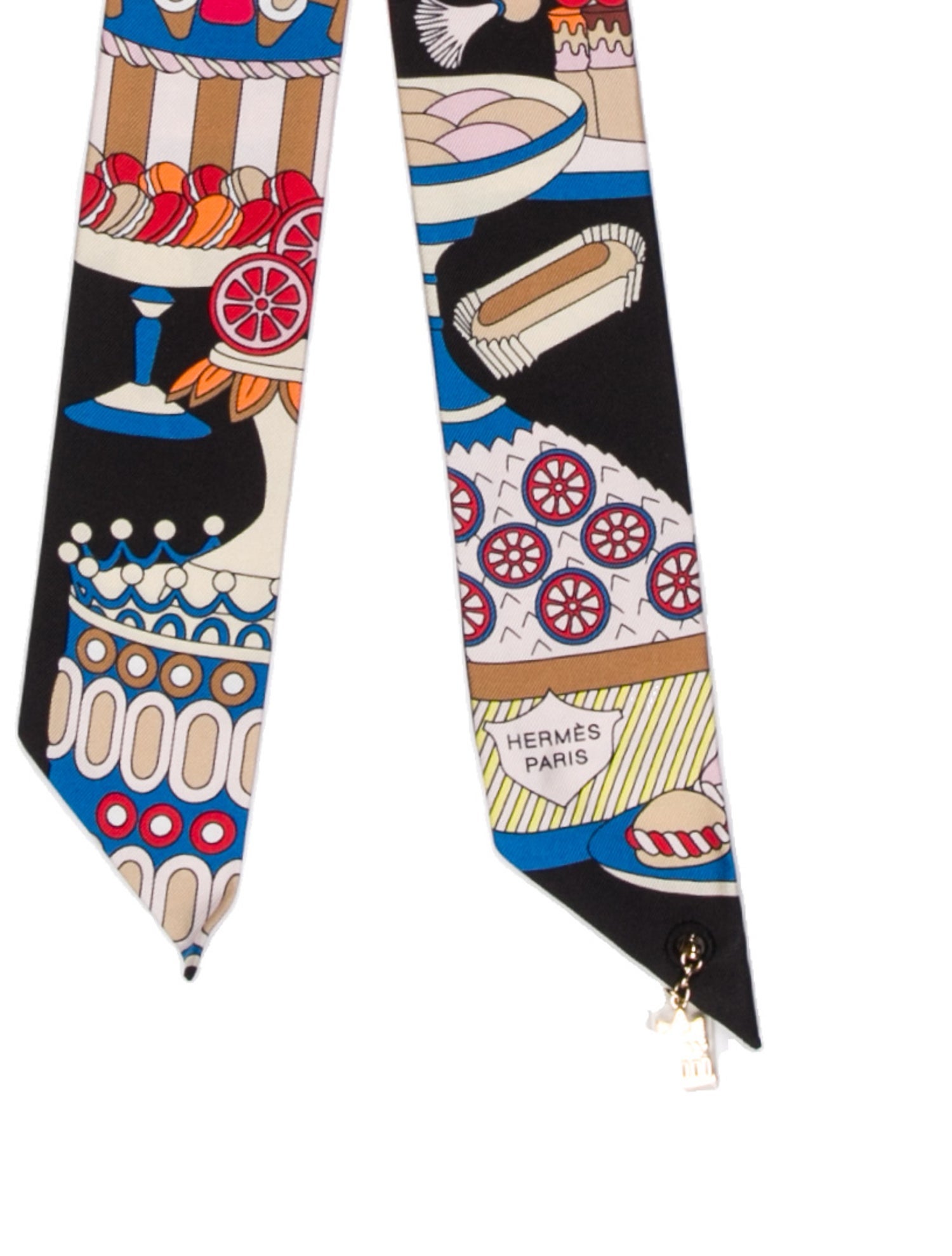 Hermès La Patisserie Francaise Charms Silk Twilly Scarf w/ Tags