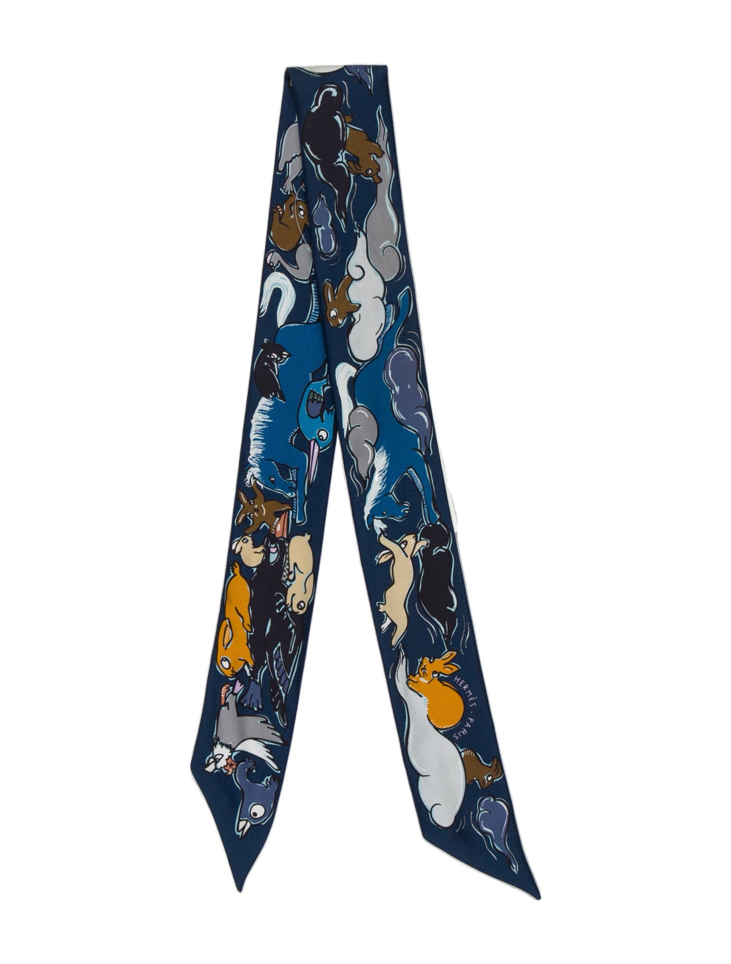 Hermès Mille et un Lapins Silk Twilly Scarf
