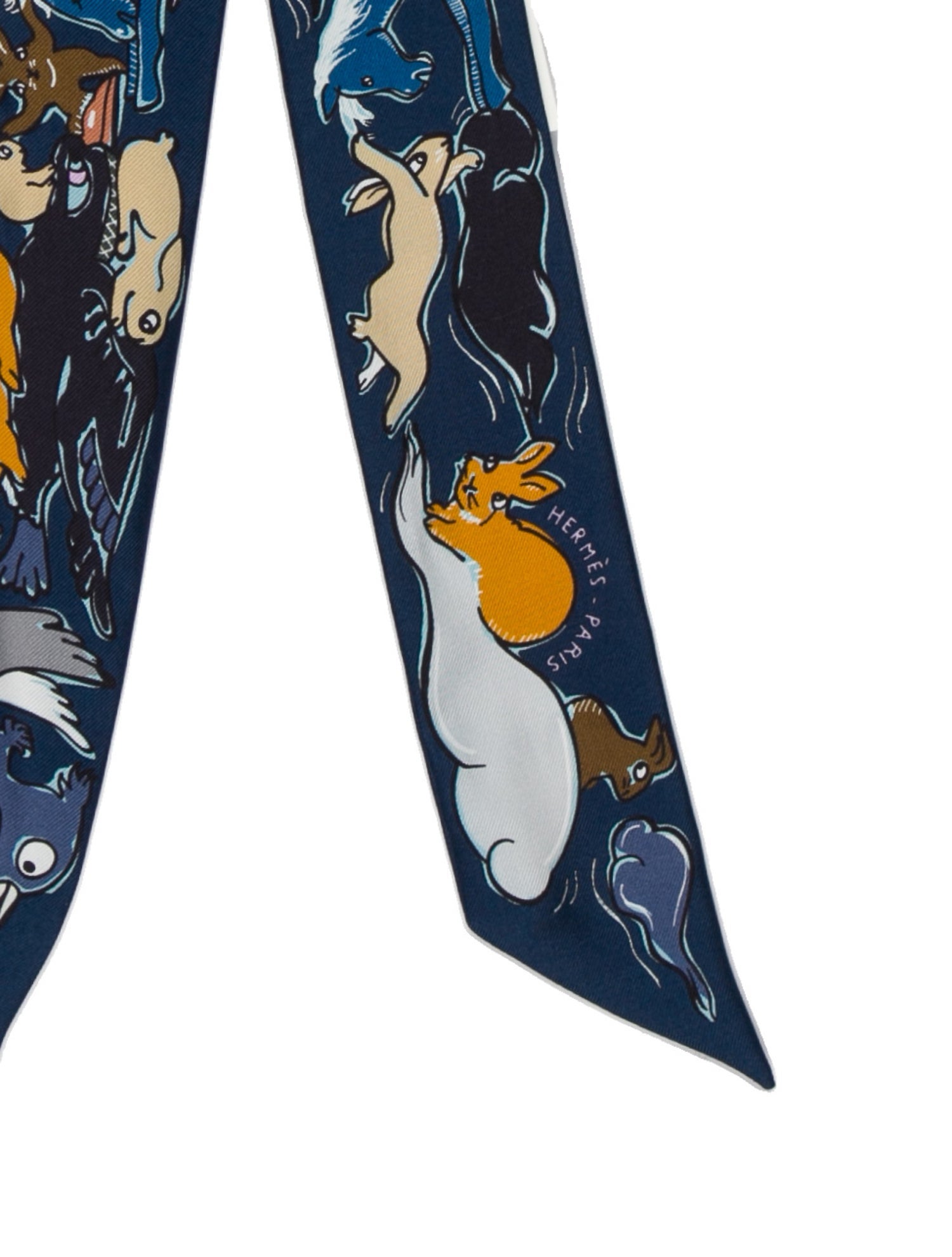 Hermès Mille et un Lapins Silk Twilly Scarf