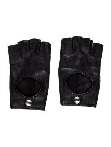 Pre-owned Hermes Lambskin Fingerless Gloves In Black
