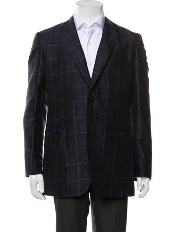 Pre-owned Hermes Silk Plaid Print Peacoat In Blue