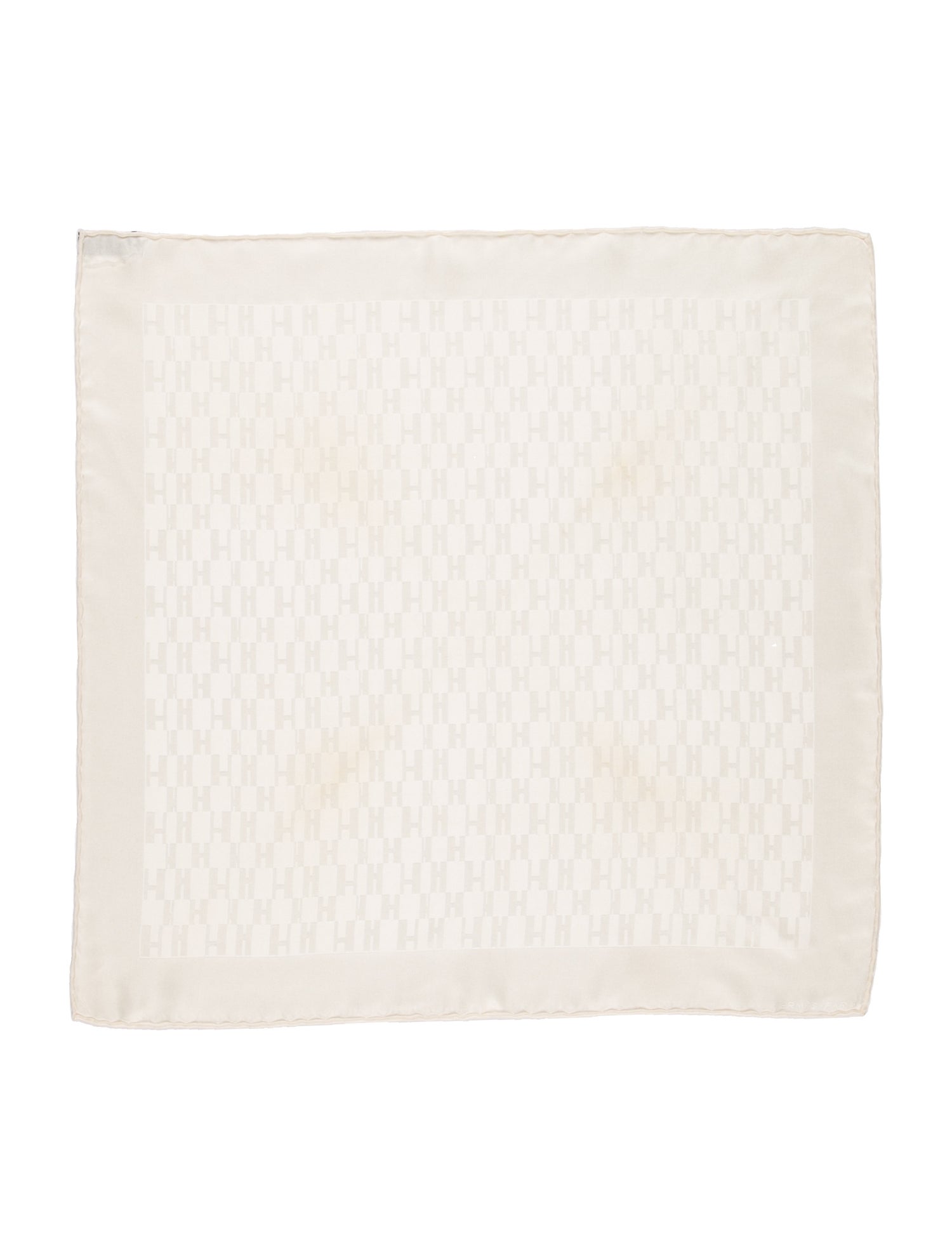 Hermès White Embroidered Silk Pocket Square