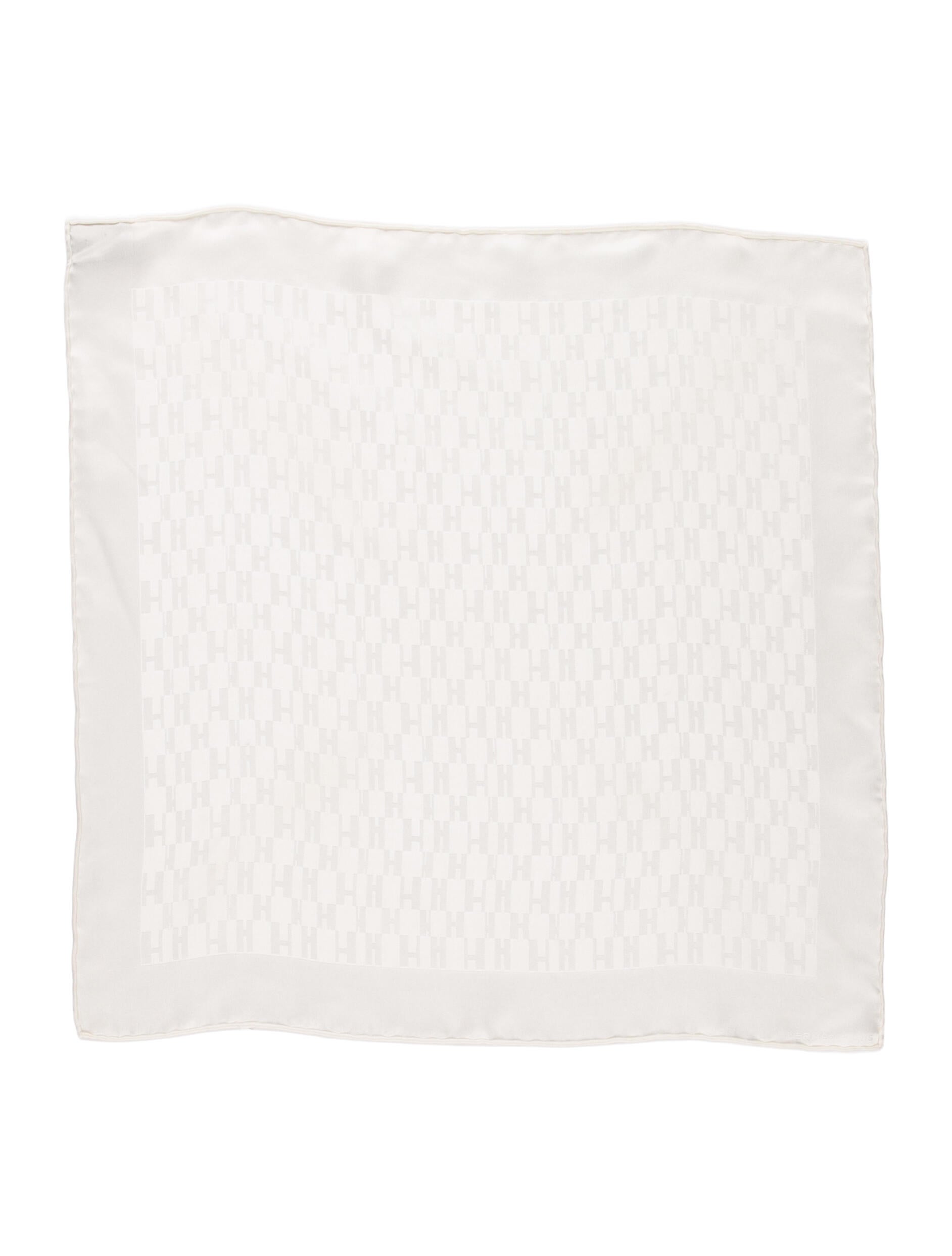 Hermès White Embroidered Silk Pocket Square