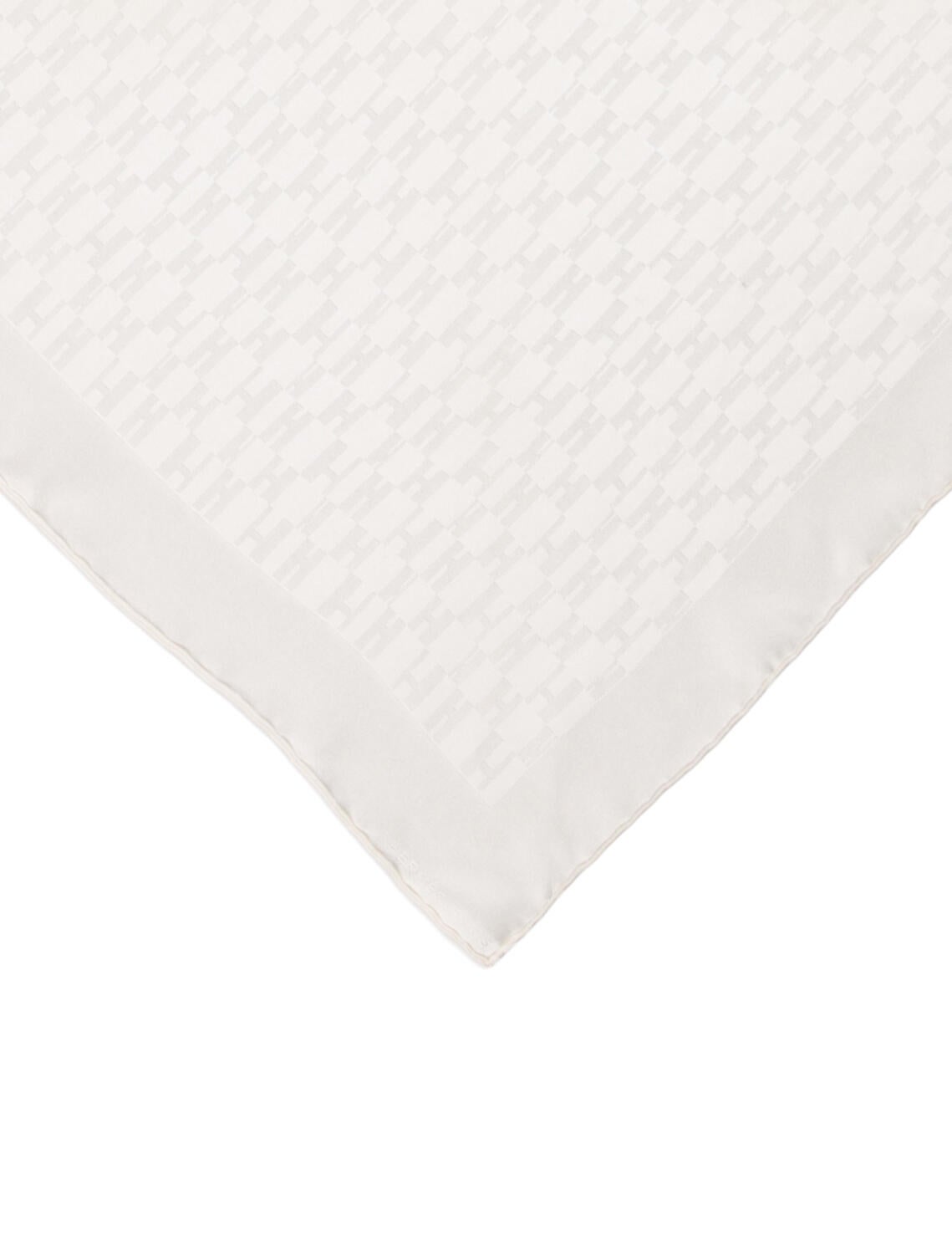 Hermès White Embroidered Silk Pocket Square