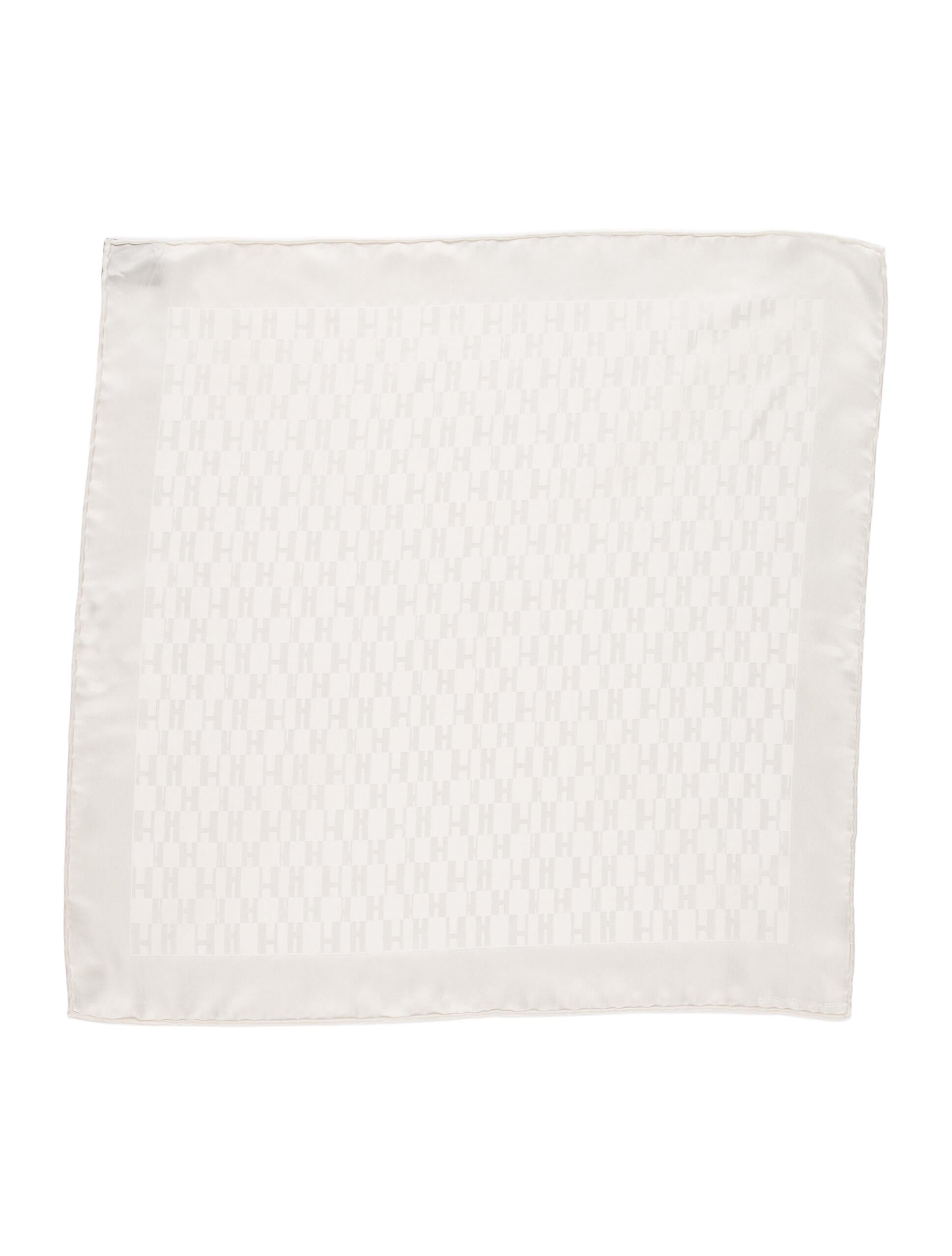 Hermès White Embroidered Silk Pocket Square
