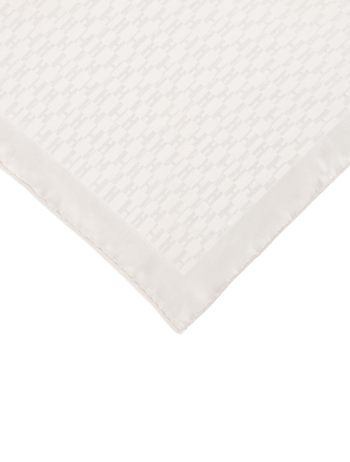 Hermès White Embroidered Silk Pocket Square