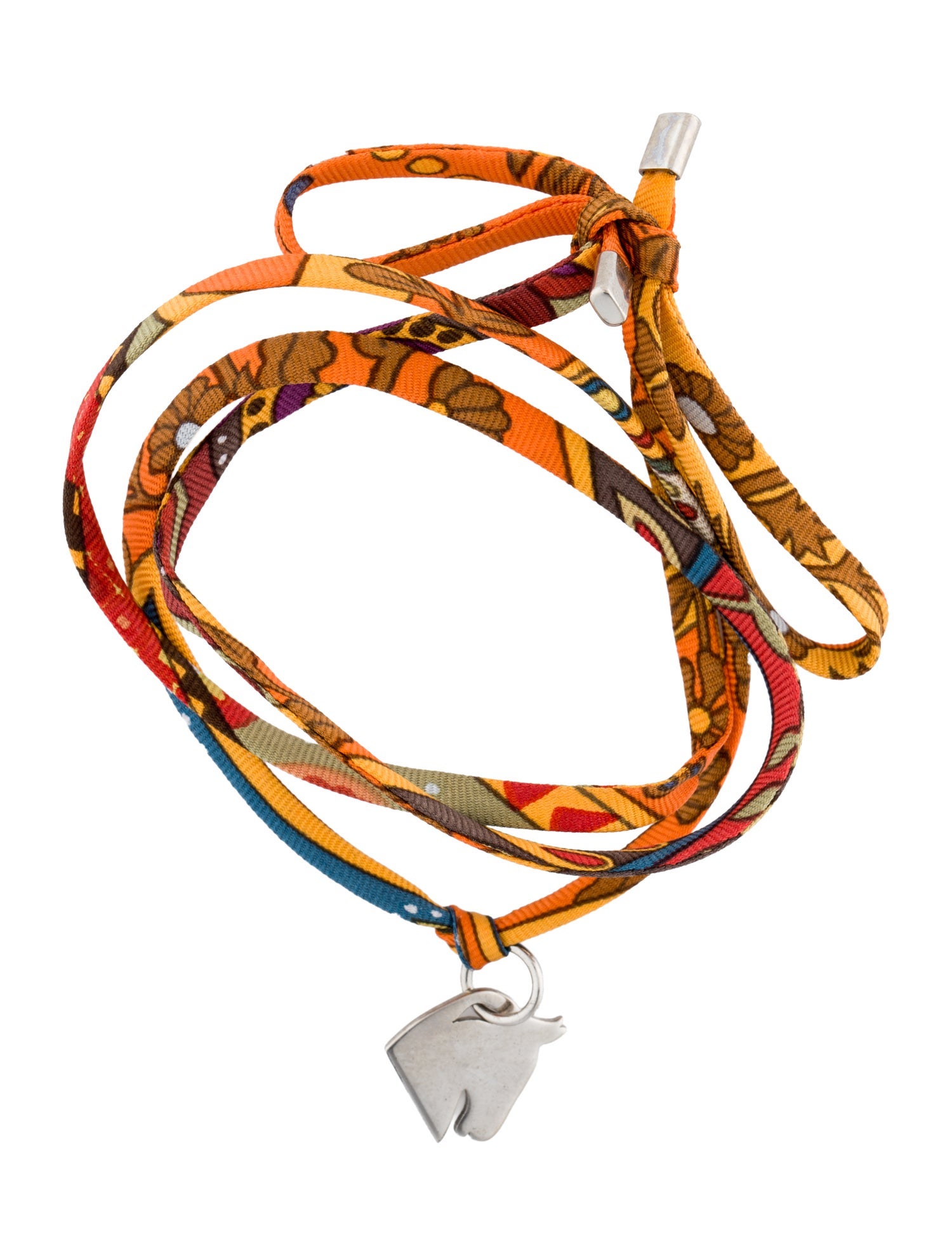 Hermès Silk Tourbillon de Couleurs Horse Charm Wrap Bracelet