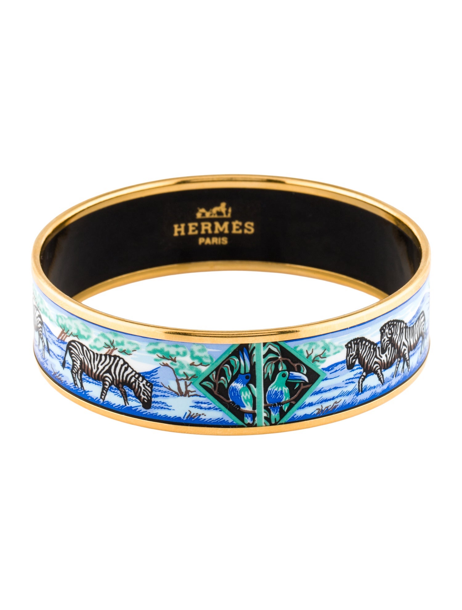 Hermès Vintage Enamel Zebras Toucans Tropiques Bangle