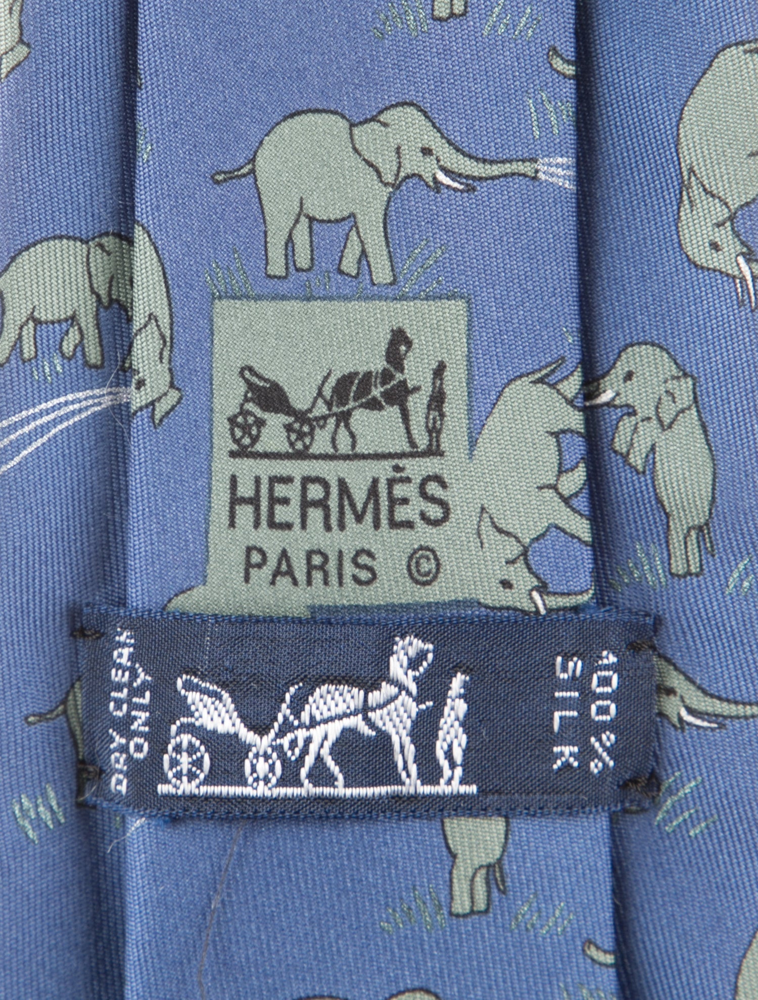 Hermès Silk Elephant Print Skinny Tie