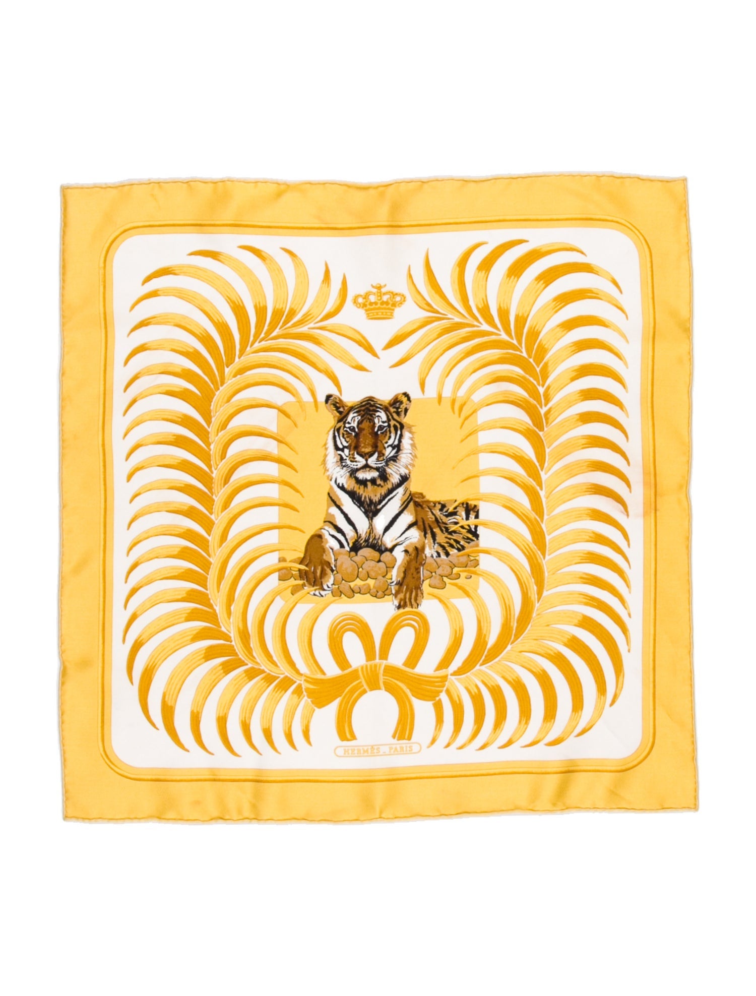 Hermès Yellow Pattern Printed Pocket Square