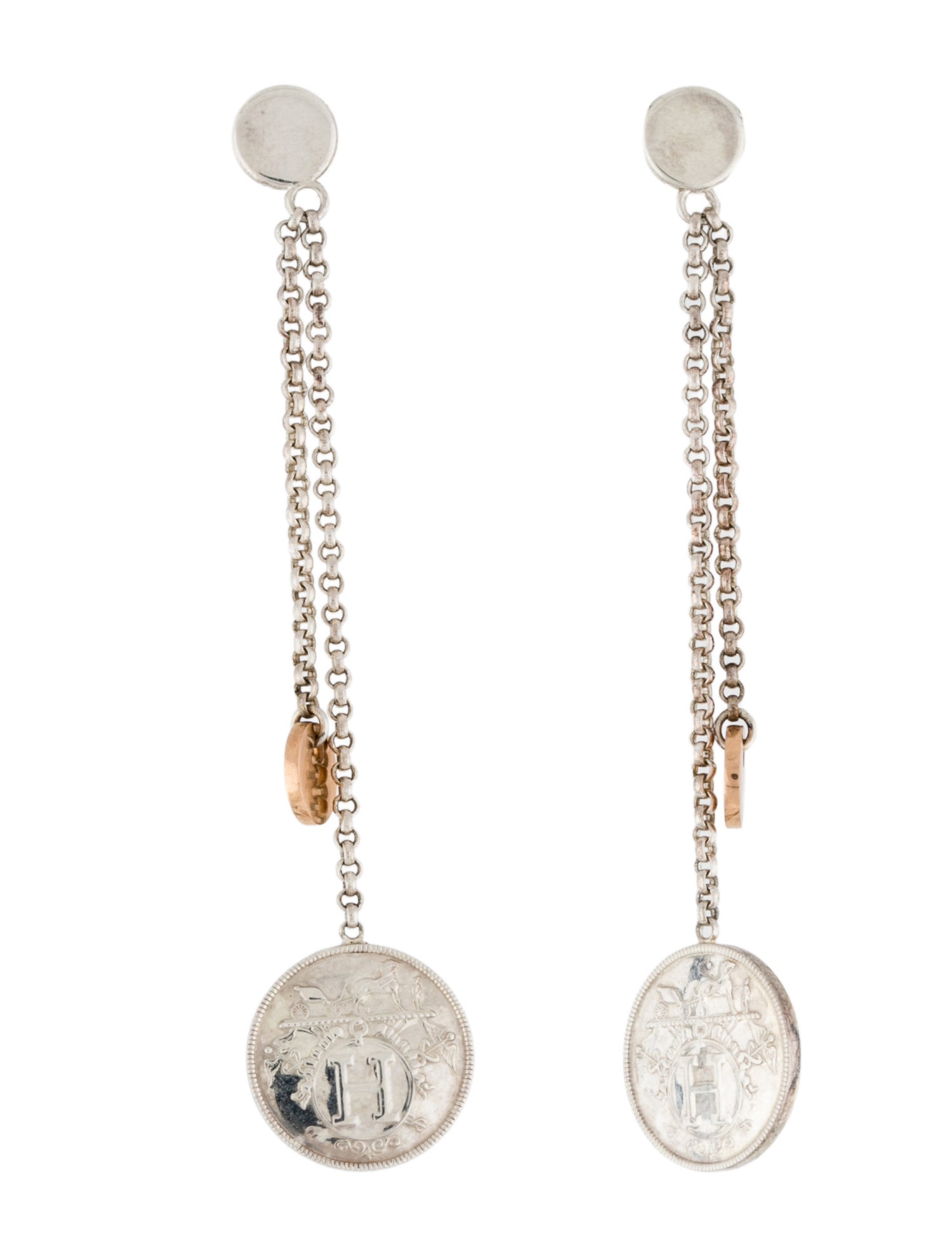 Hermès Two-Tone Ex-Libris Drop Earrings