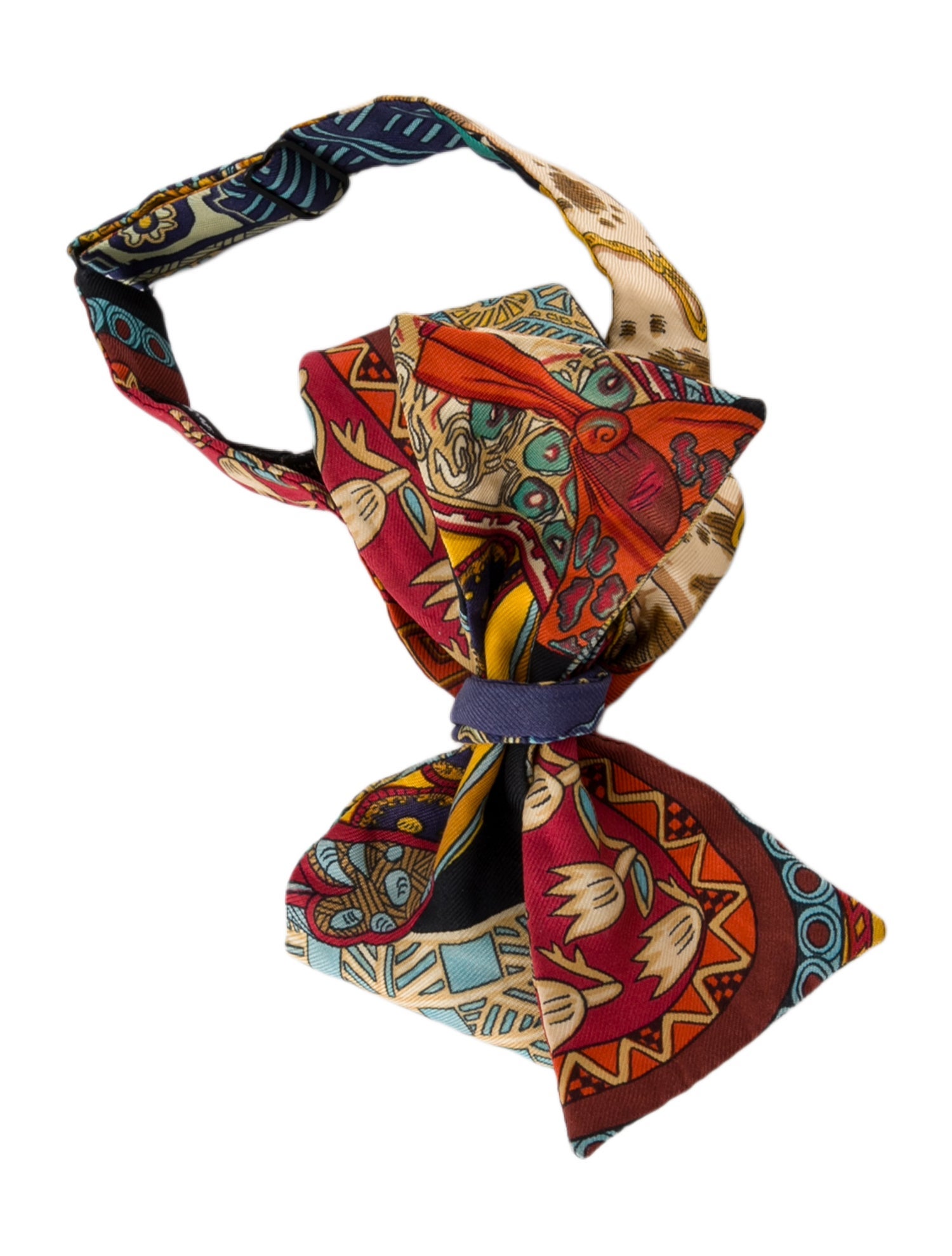 Hermès Red Pattern Print Silk Bowtie