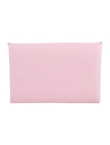 Pre-owned Hermes 2022 Calvi Verso Card Holder In Pink