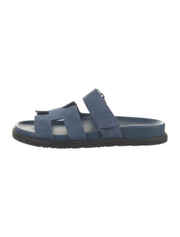 Pre-owned Hermes Suede Slides In Blue